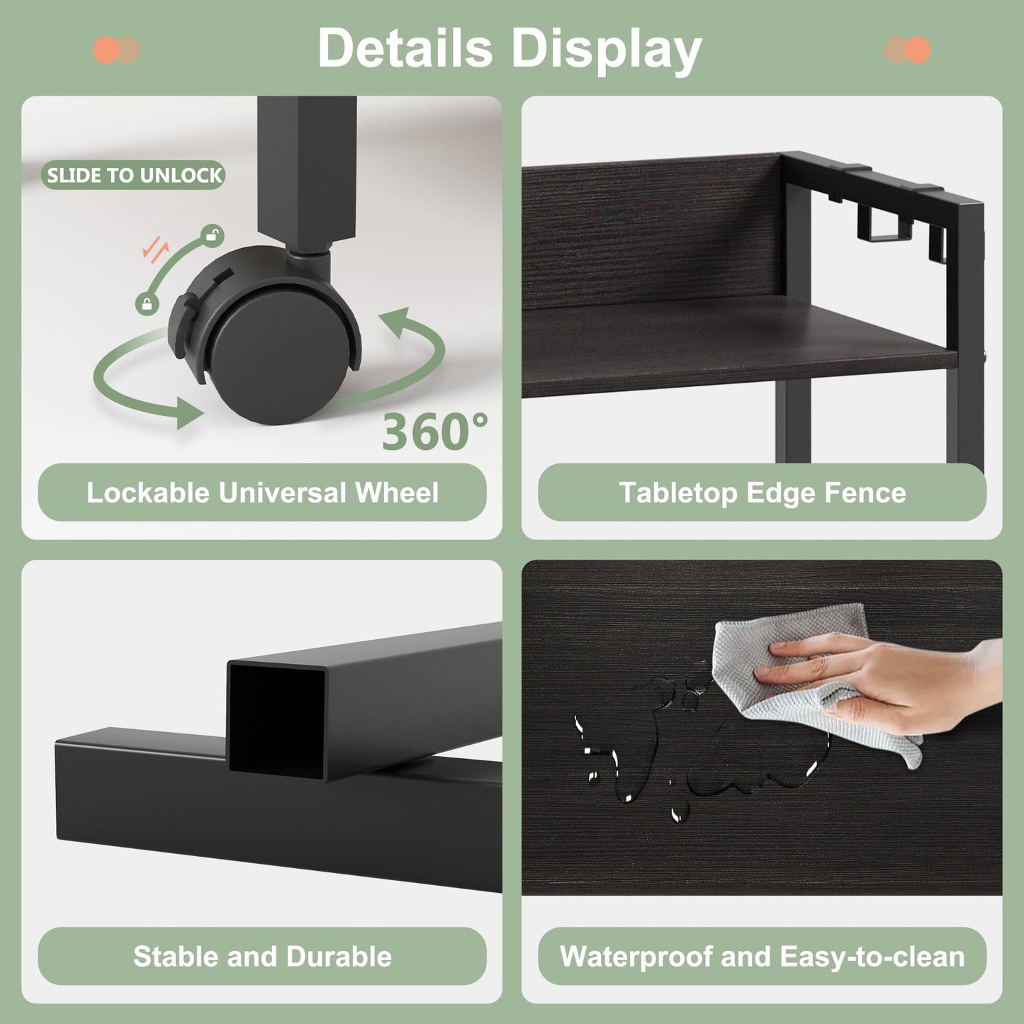 Lutown-Teen Chest of Drawers with Charging Station on Wheels, Black