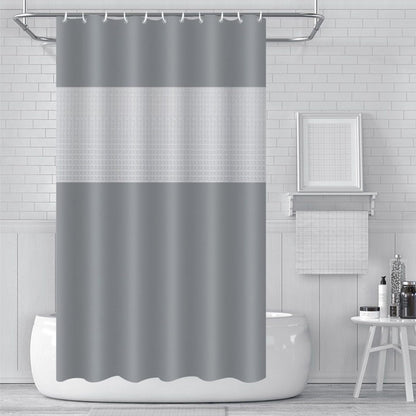 ECO Shower Curtain 180x180cm, Spliced Grey PEVA Waterproof Heavy Duty With 3 Magnets, 12 Plastic Hooks