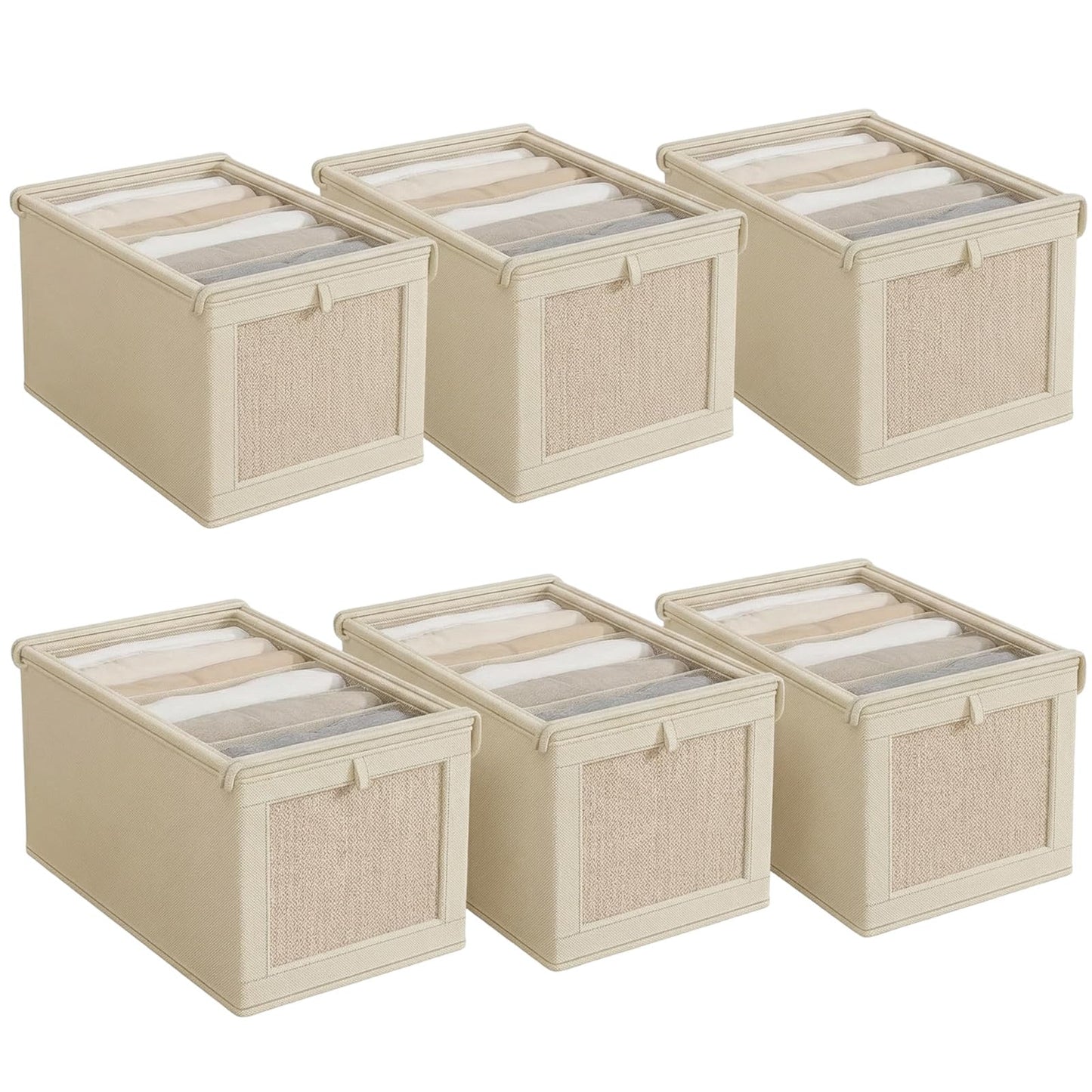Wardrobe Storage Organizer Foldable – 6 Pcs Drawer Organizer Clothes Storage Boxes with Lids & Clear Window