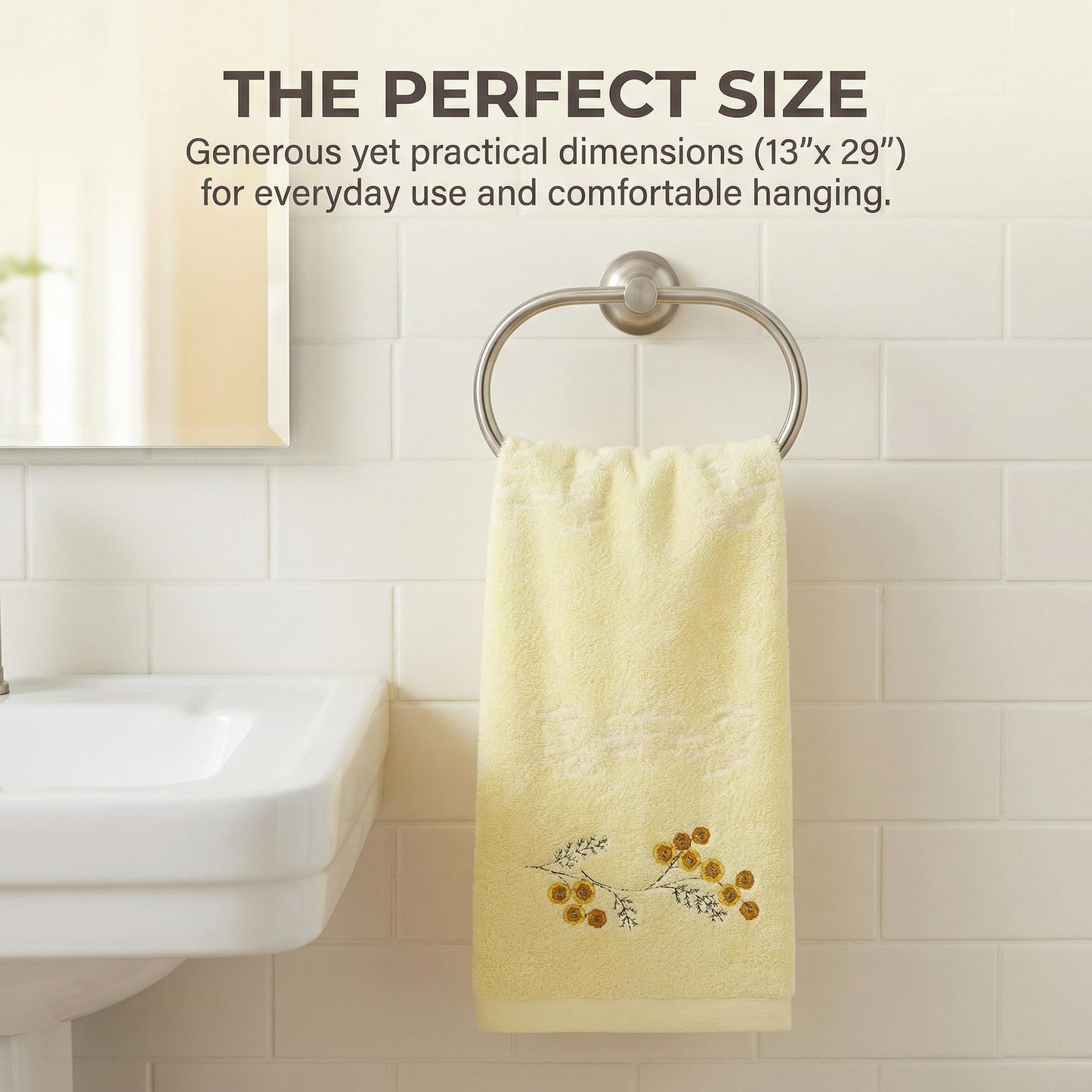 HMETOL Cotton Embroidered Floral Ultra Soft Absorbent Hand Towels 2 Pack