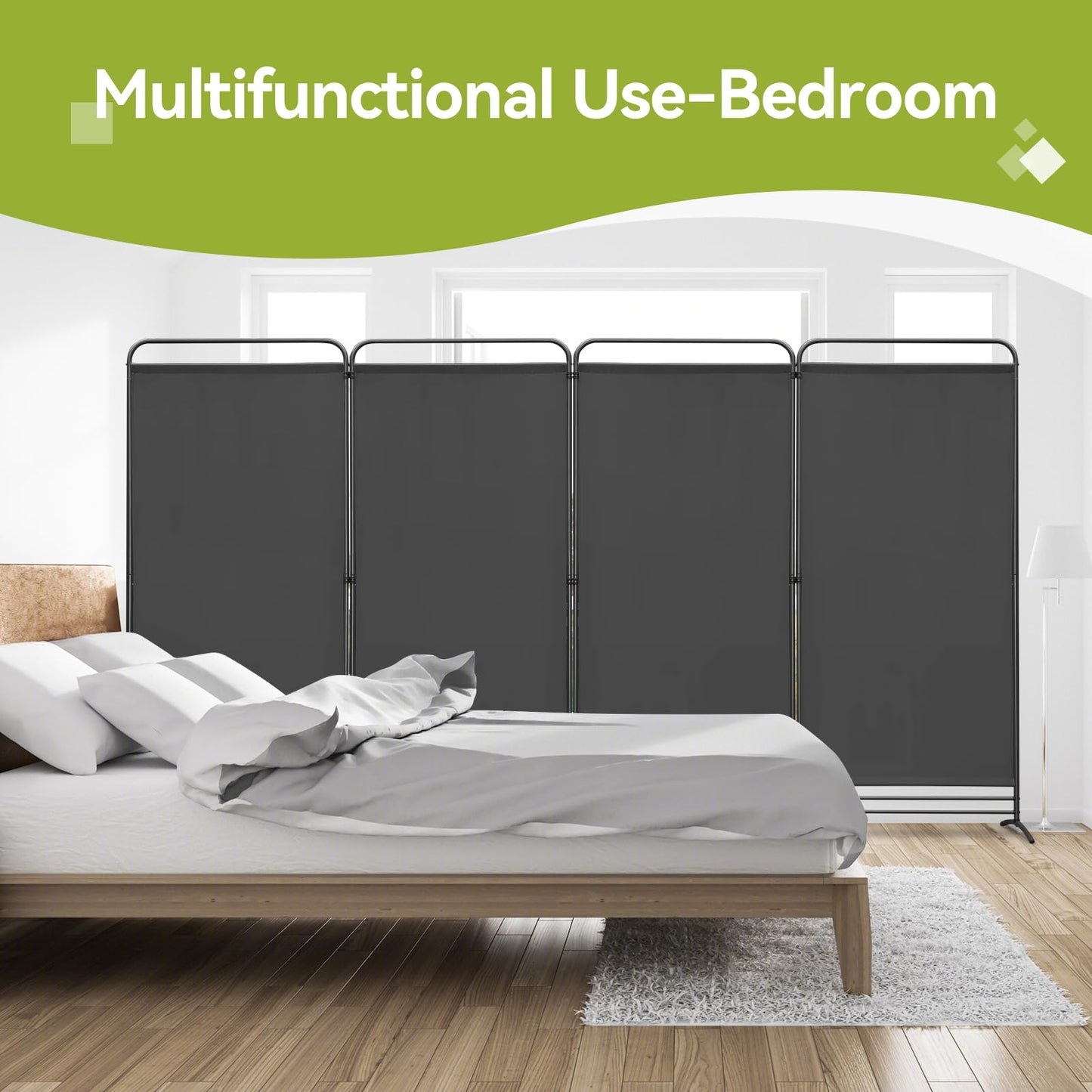 Angel Living 4 Panels Folding Room Divider, Privacy Screen Composed of Polyester Fabric and Sturdy Iron Frame