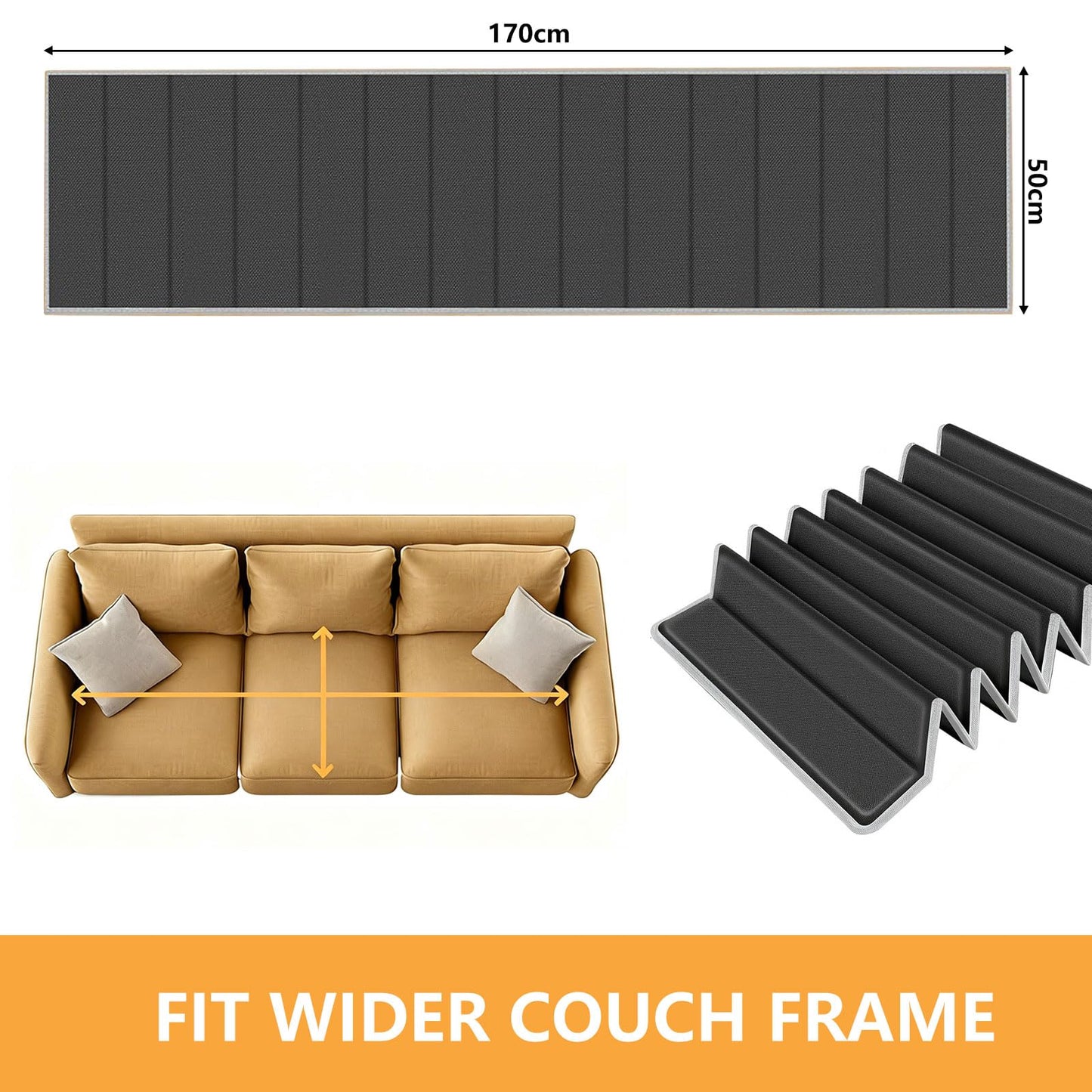 Yeqqzq Couch Cushion Support for Sagging Sofa, 50cm x 170cm Heavy Duty Board Solid Wood Under Couch Insert with Anti-Slip Dots