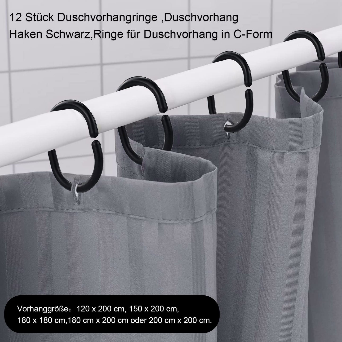 SZCXDKJ 12 Pieces of Bathroom Shower Window Rod Plastic Shower Curtain Ring Hook Sliding Curtain Ring (black)