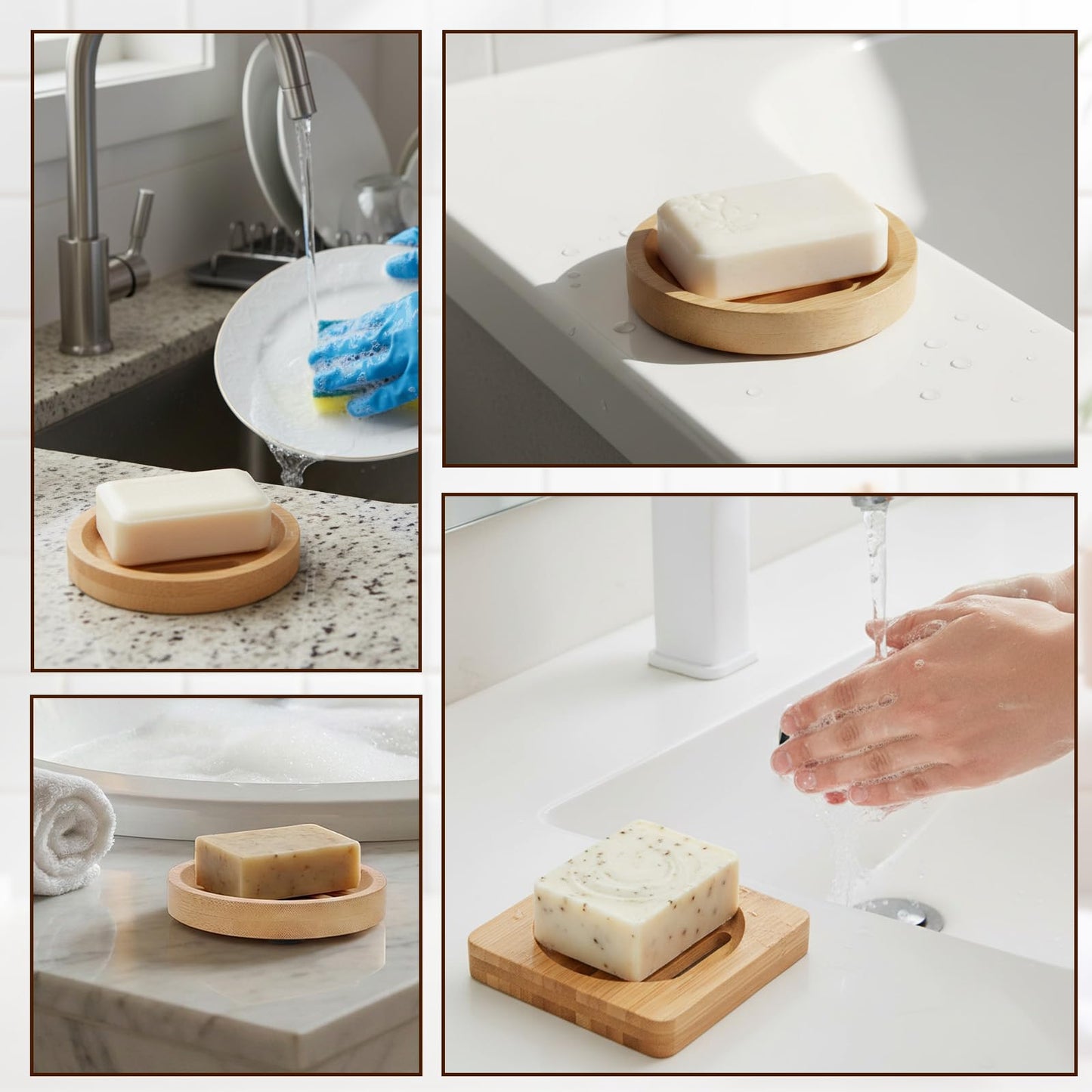 2 PCS Wooden Soap Dish Round Bamboo Soap Dish Holder Shower Steamer Tray Wood Soap-Tray for Shower Home Bathroom (Round and Square)