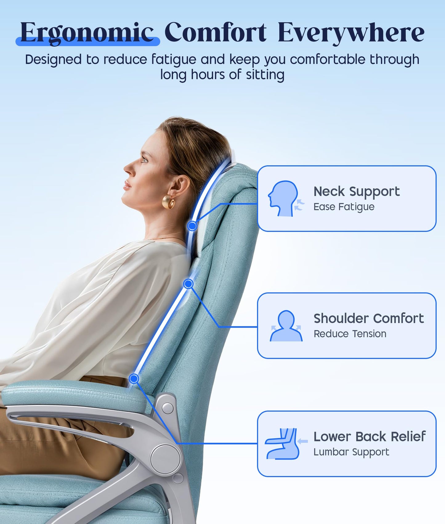 AUNEK Executive Office Chair with Padded Flip-up Armrests, Height Adjustable Swivel Computer Chairs, Ergonomic Desk Chair with Soft Cushion