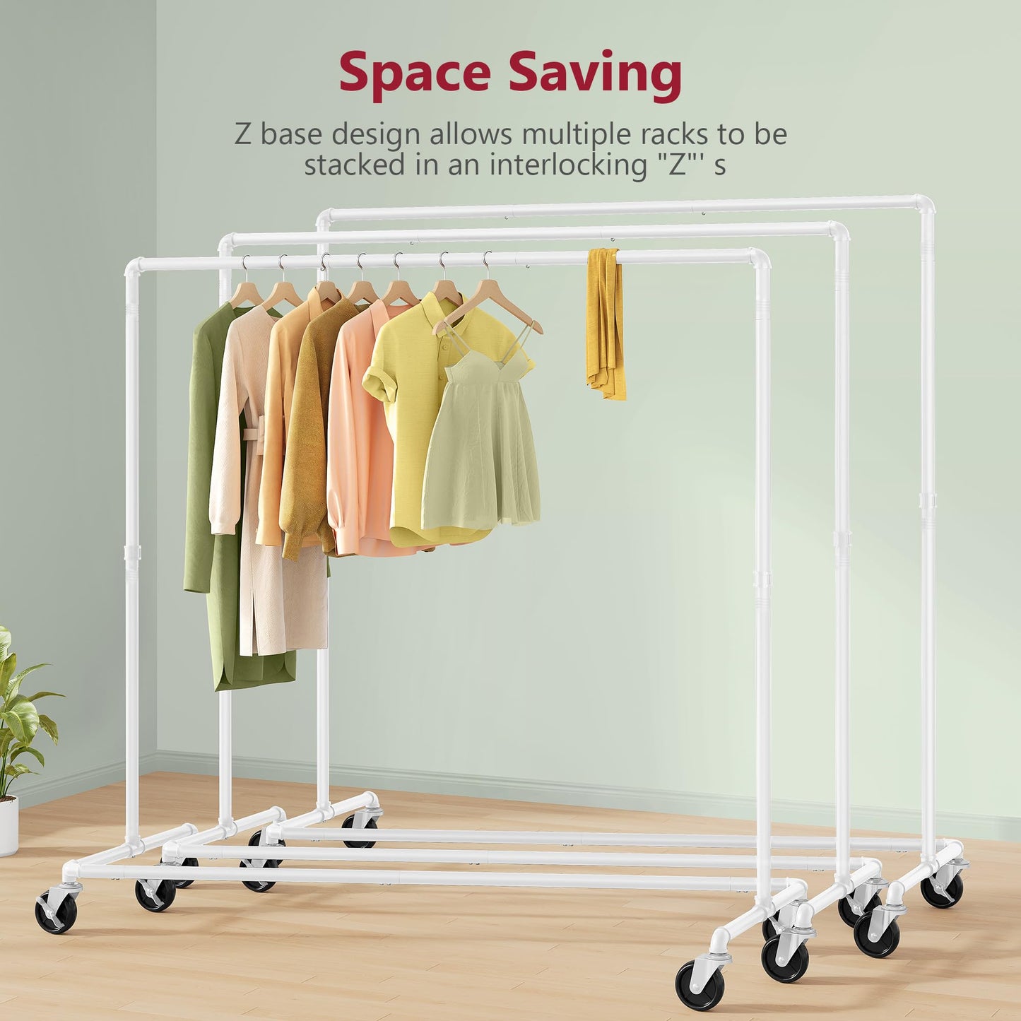 Tajsoon White Z Racks for Clothing Heavy Duty 250LB, Z Rolling Garment Rack