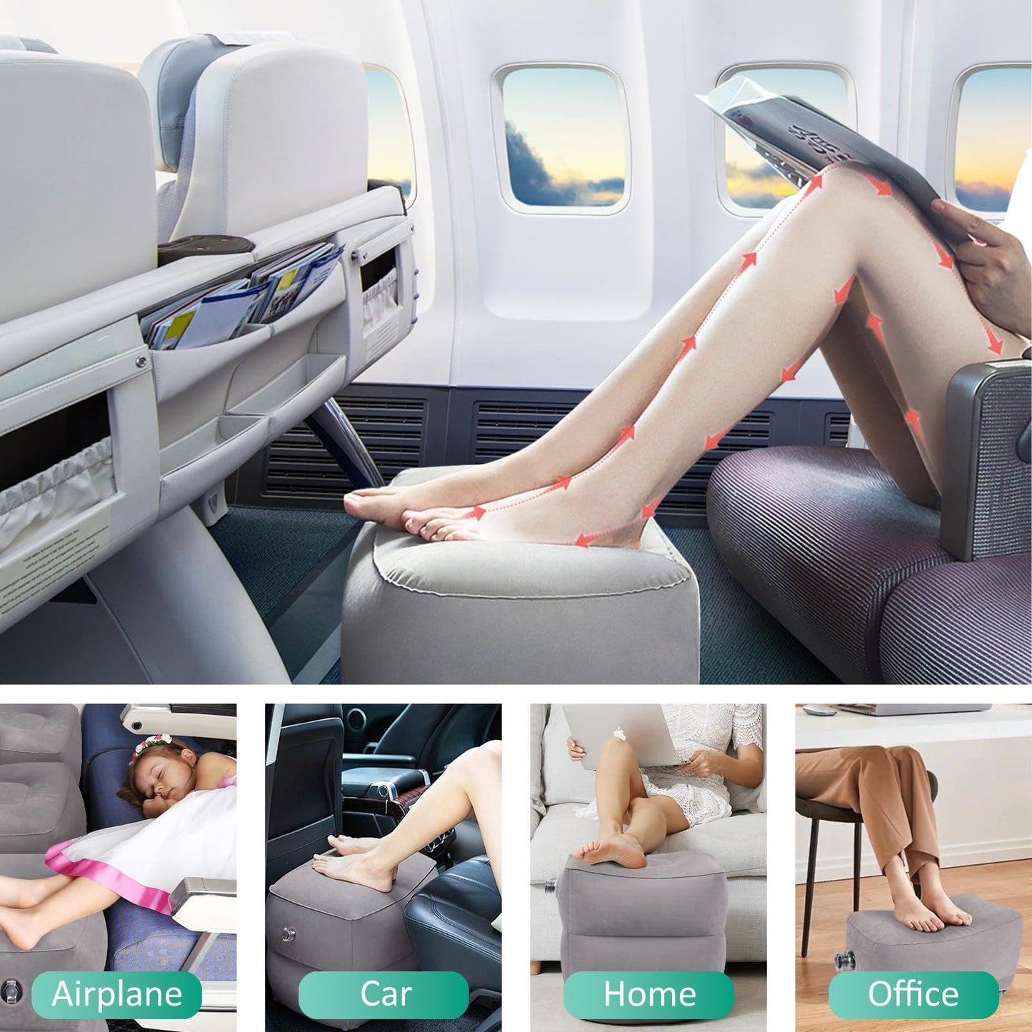 Inflatable Foot Rest Pillow, Airplane Travel Pillow, Multifunctional Adjustable 3 Layers Height Foot Rest