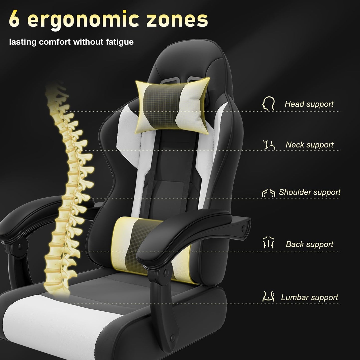 JUMMICO Office Chair with Massage Function,Racing Desk Chair Style High Back Reclining 135°, PU Leather Home Office PC Gaming Chair 150 kg