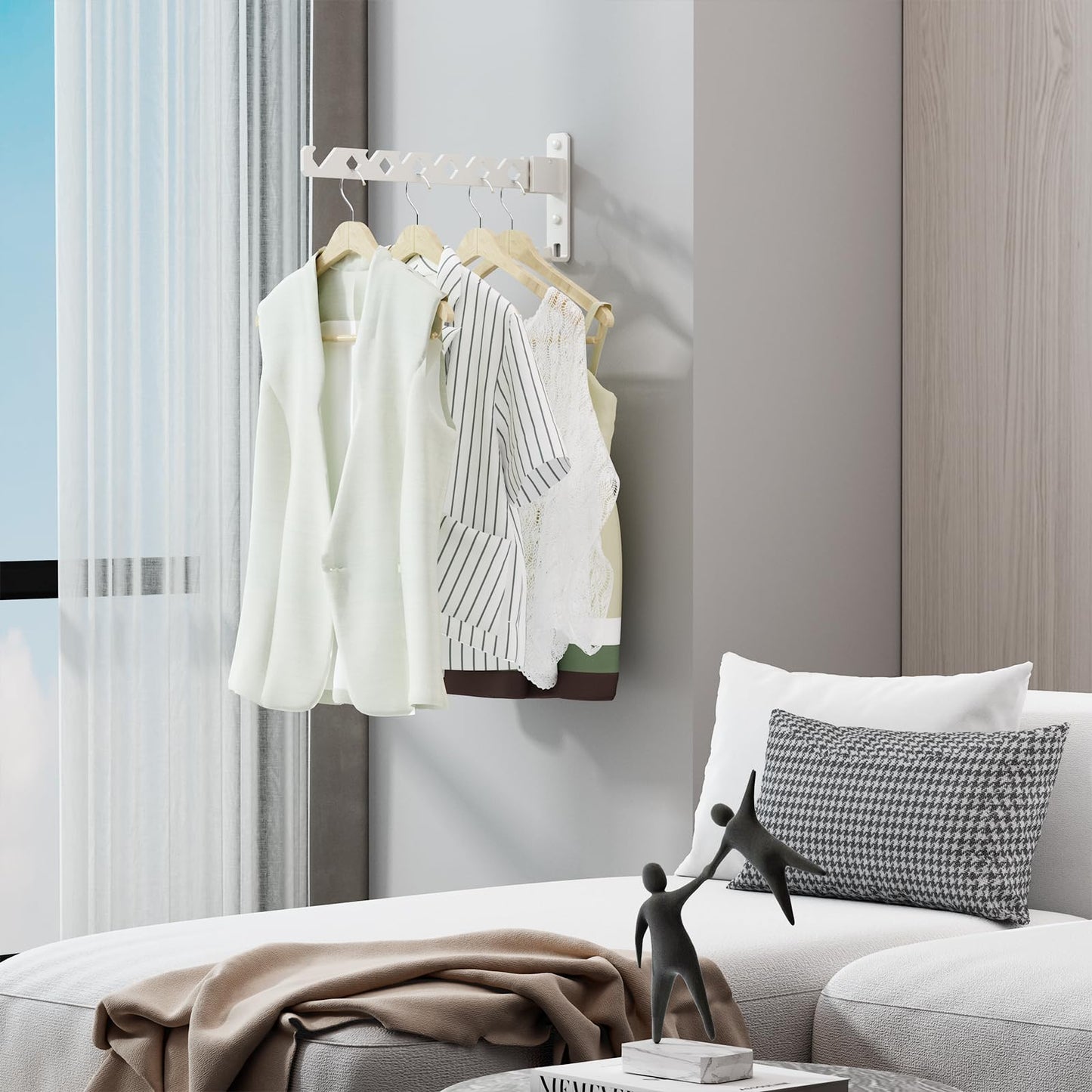 Wall Mounted Clothes Drying Rack, Wall Clothes Hanger Foldable, Laundry Hanger Hook for Bathroom, Wall Clothes Rack Indoor, Perfect for Small Spaces