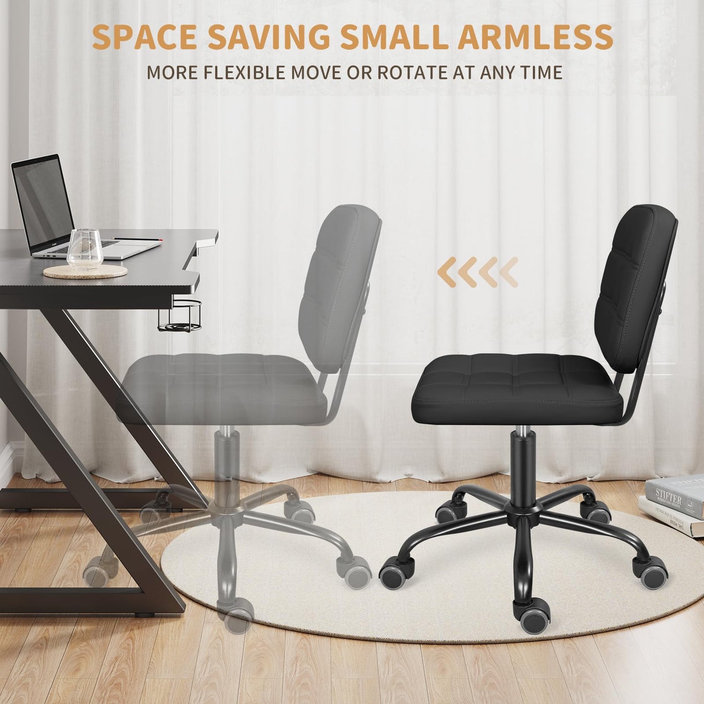 Swivel Desk Chair adjustable Office Chair on wheels Black(33.9"x21.7")