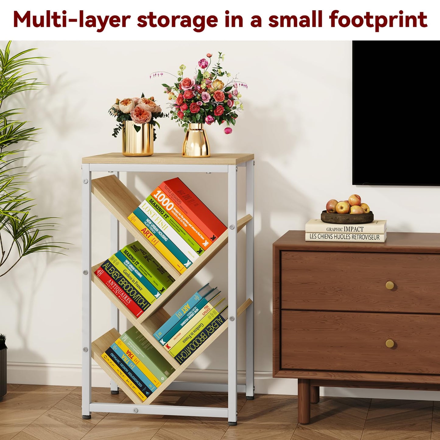 IBUYKE 5 Tier Tree Bookshelf,Small Desktop Bookshelf,Natural TBC003N