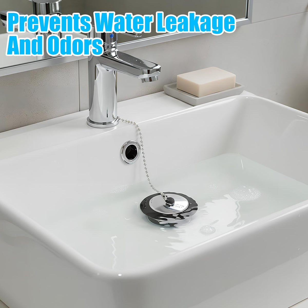 2pcs Universal Bath Plug/Sink Plug with Chain - Prevents Water Loss, Odor Prevention and Tight Seal for Bath Tubs, Kitchen Sinks & Basins