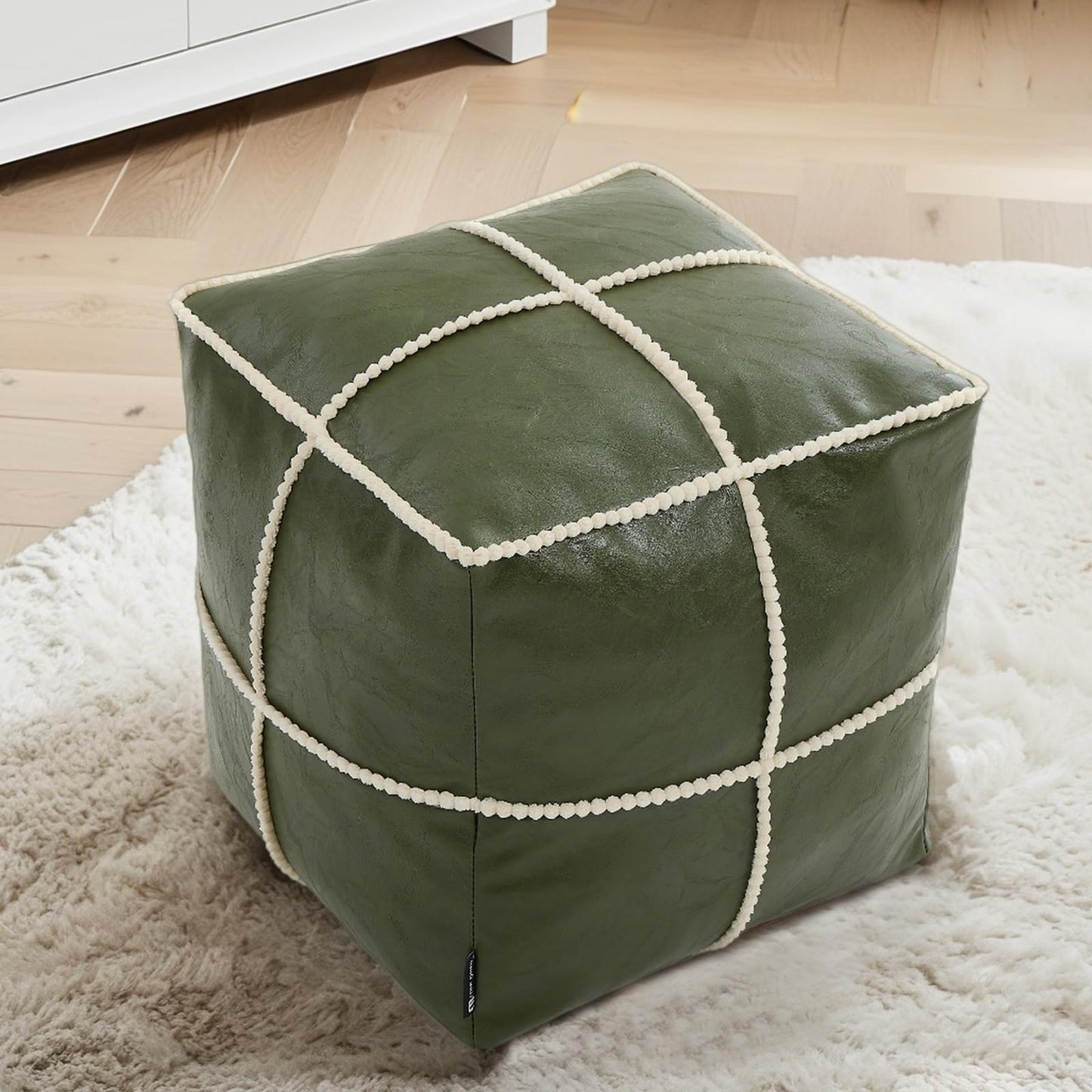 Louis Donné Unstuffed 17.7" Square Ottoman Pouf Cover, Waterproof Faux Leather Floor Footrest, Storage-Friendly for Living Room Bedroom Office Chair