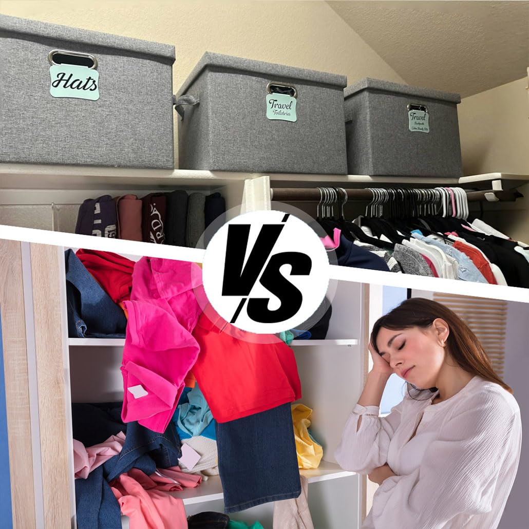 TempFoo Storage Boxes with Lids Fabric, 3pc 38 L Collapsible Grey Large