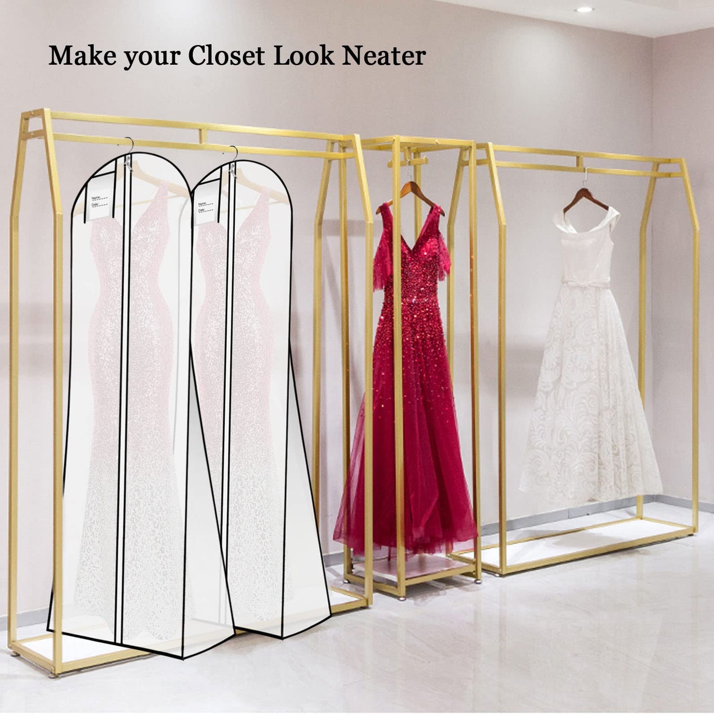 Wedding Evening Dress Garment Storage,180cm Anti-Moth Protector Non-woven Clothes Cover Bag with Pocket,Bridal Dress Cover Breathable Washable Dress