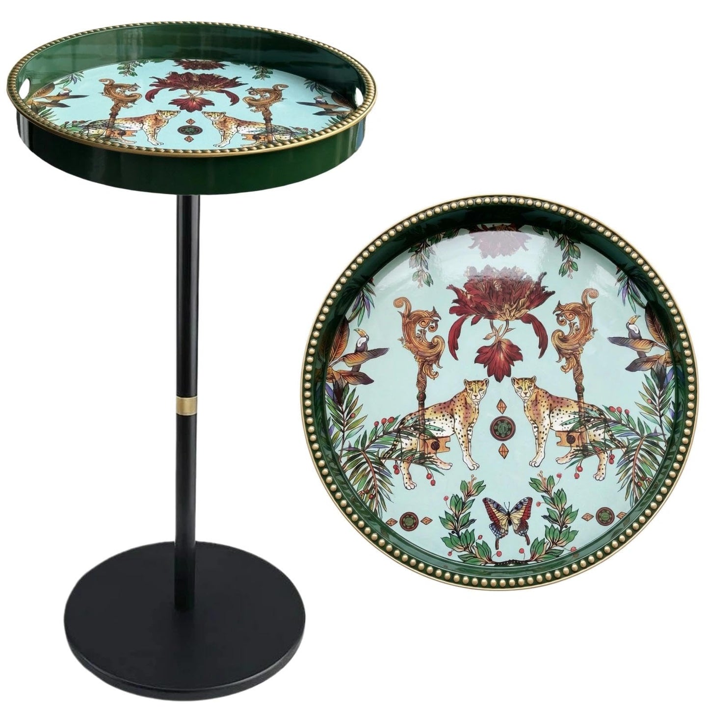 Simmer Stone Boho Round Side Table With Tray Top, Pedestal Drink Table for Small Spaces, Aesthetic Accent Nightstand for Living Room, Corners