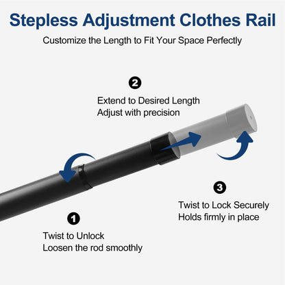 Wardrobe Rail,Extendable Clothes Rails, Stainless Steel adjustable wardrobe pole with Fixing Sockets and Screws for Wardrobe and Cupboard