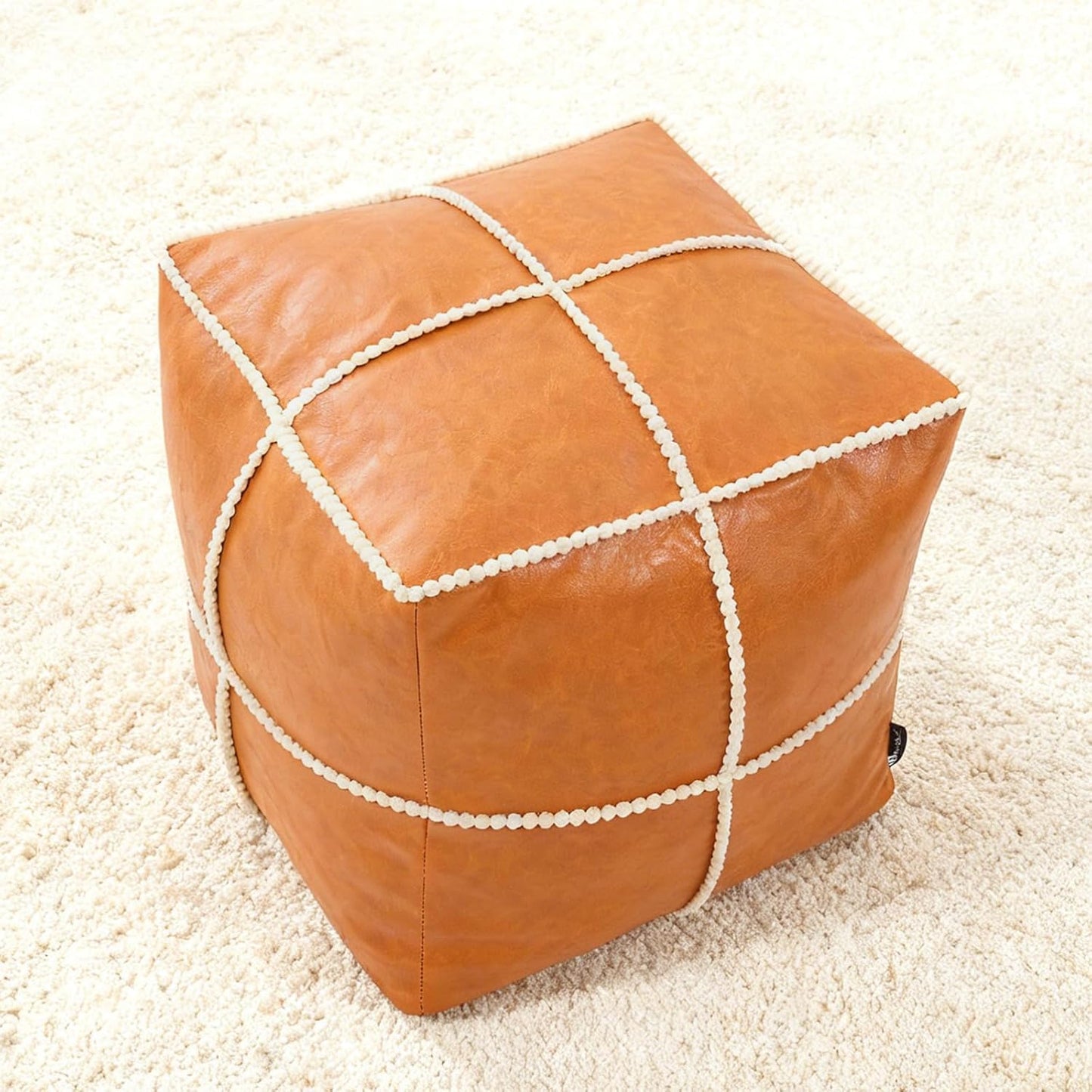 Louis Donne Unstuffed Square Leather Pouf, Supersoft Handmade Ottoman Faux Moroccan Decor, Storage Solution, Footstool, Foot Rest