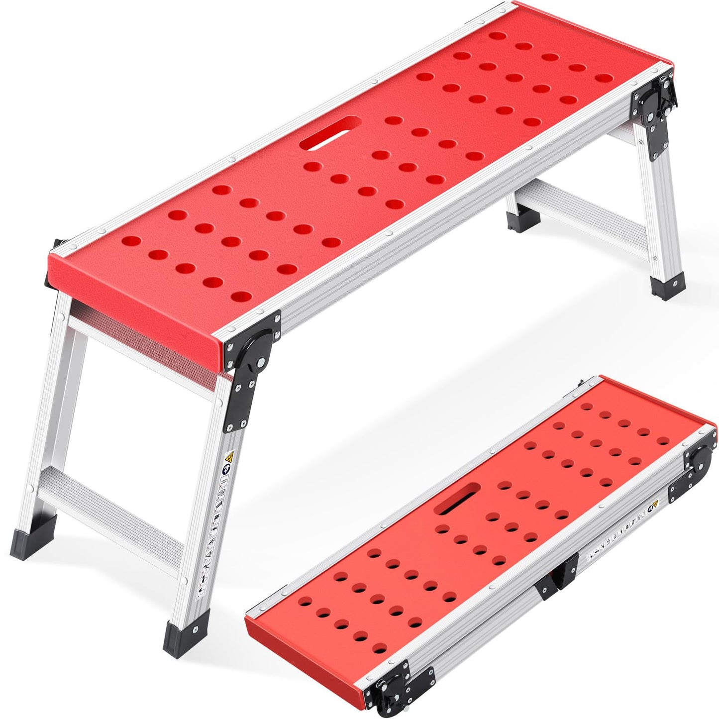 KINGRACK Folding Work Platform, Aluminium Step Ladder Platform Ladder with Anti-Slip Rubber Feet, Lightweight Stepladder with Safety Locks for Home,