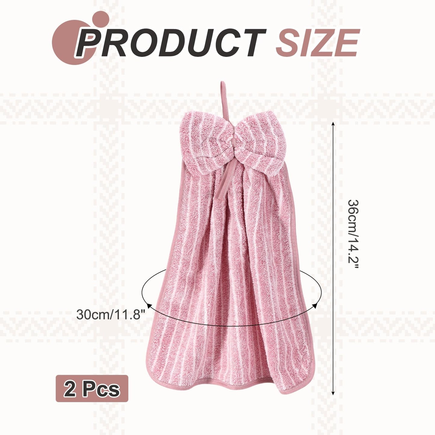 sourcing map 2Pcs Bow Hand Towels with Hanging Loop, 14.2" x 11.8" Soft Coral Fleece Microfiber Bowknot Hanging Hand Dry Towels Quick Dry and