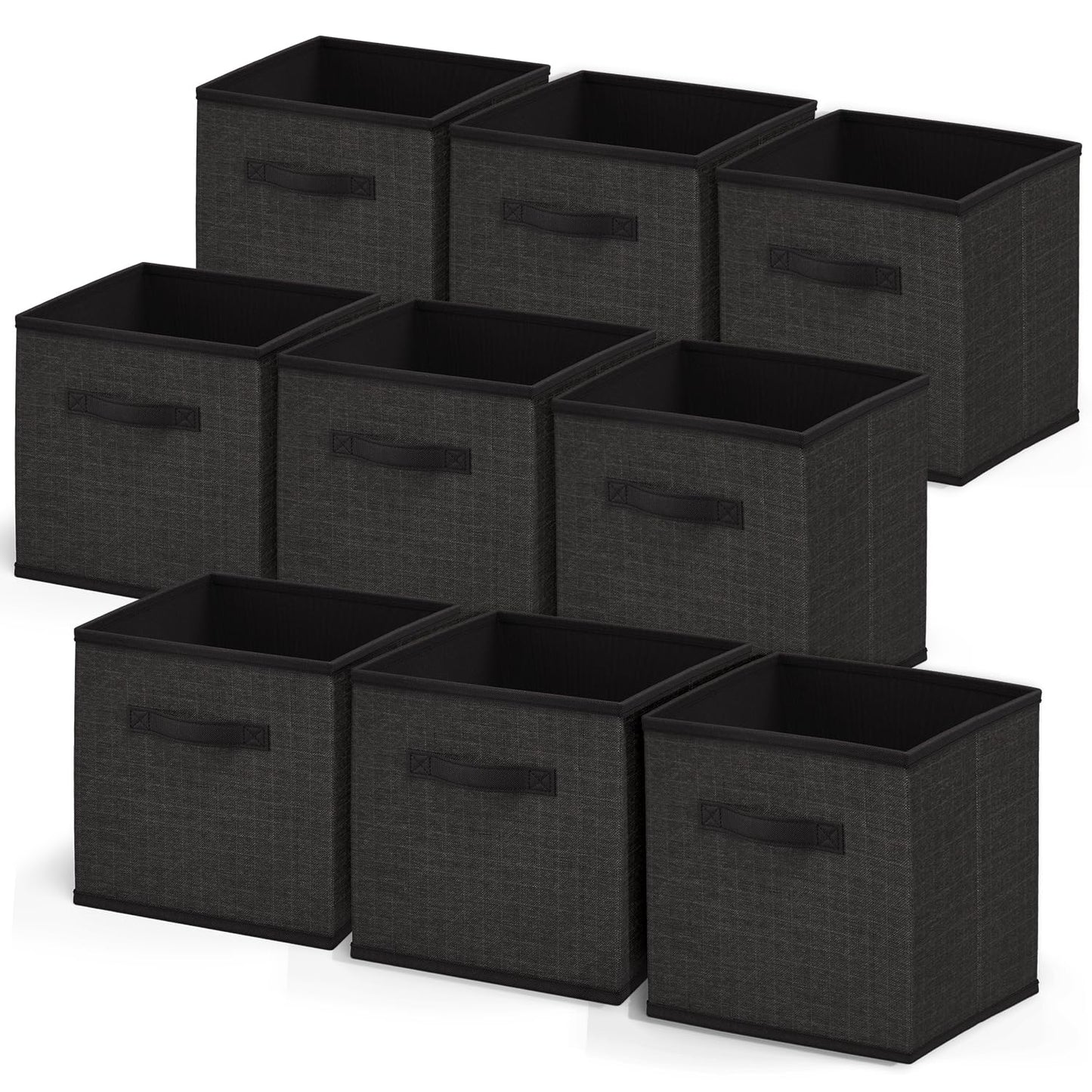 Nestl Foldable 9 Cube Storage Organizer Bins, Black Fabric Storage Cubes, 11-Inch Square Cube Storage Bins for Closet, Bedroom, Playroom and More