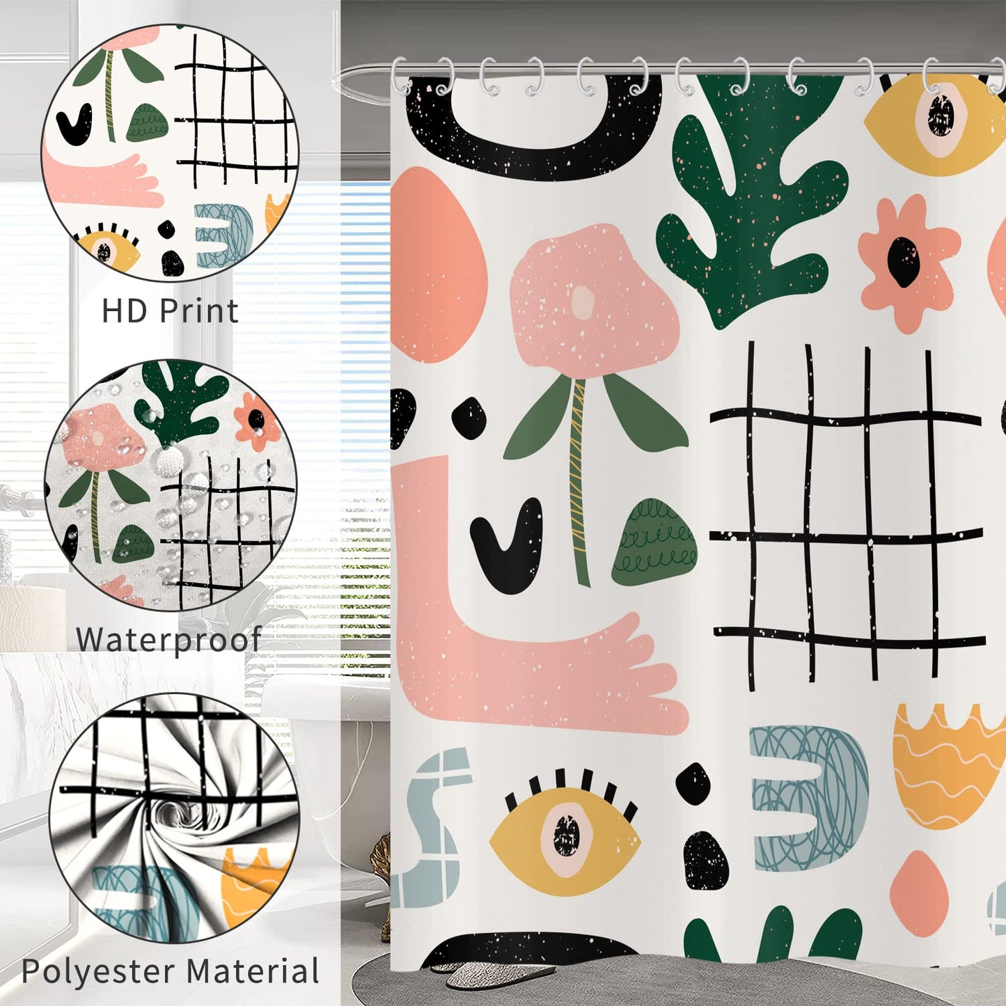 Hnmdmyi Boho Shower Curtain 120x180, Abstract Mid Century Shower Curtains Colorful Modern Geometric Aesthetic Art Bathroom Curtains with Hooks