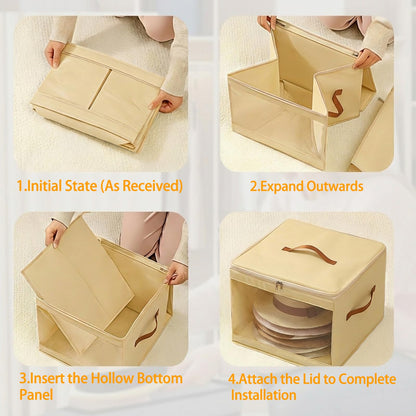 Soft Felt Hat Storage Box Zip Foldable Stackable Wardrobe Orgeniser Beige