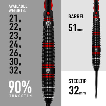 Harrows Ryan Searle ?Heavy Metal? Serie 2-Spieler-Darts-Set I Professionelle Darts 90% Wolframstahlspitze 22 g bis 26 g, 30 g und 32 g Pro Darts I ST