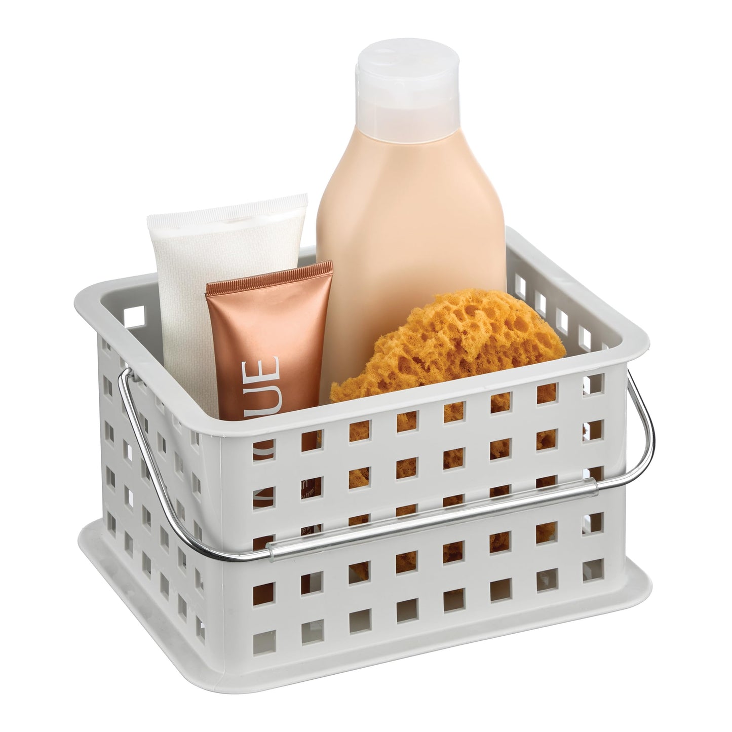 iDesign 61226 Basic Storage Basket, Small Plastic Bath Basket for Shower and Care Accessories, Light Grey