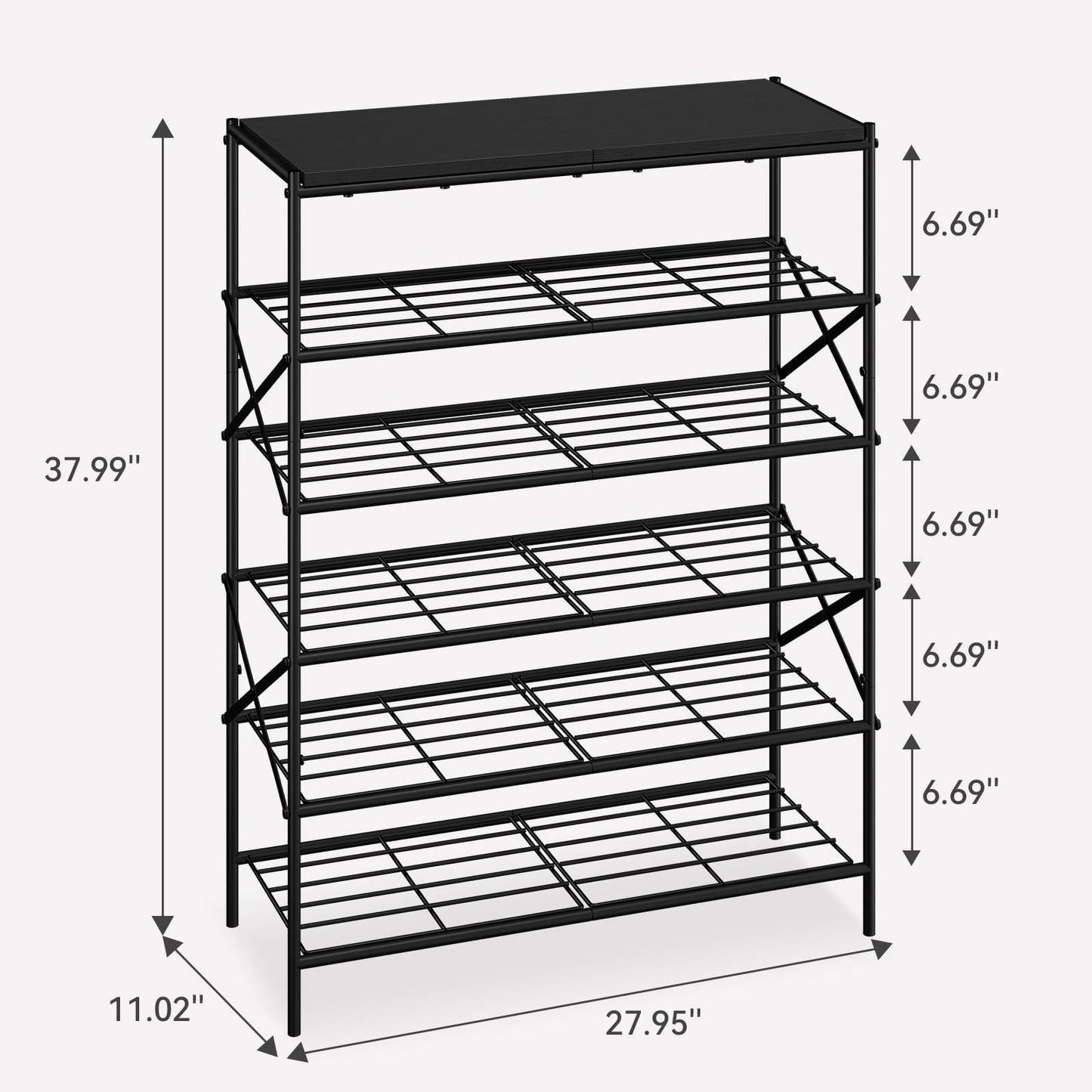 IBUYKE 6 Tier Shoe Storage Rack with Shelf, Large Capacity Metal Shoe Storage Organizer for 24 Pairs of Shoes, for Entryway Hallway Closet Garage