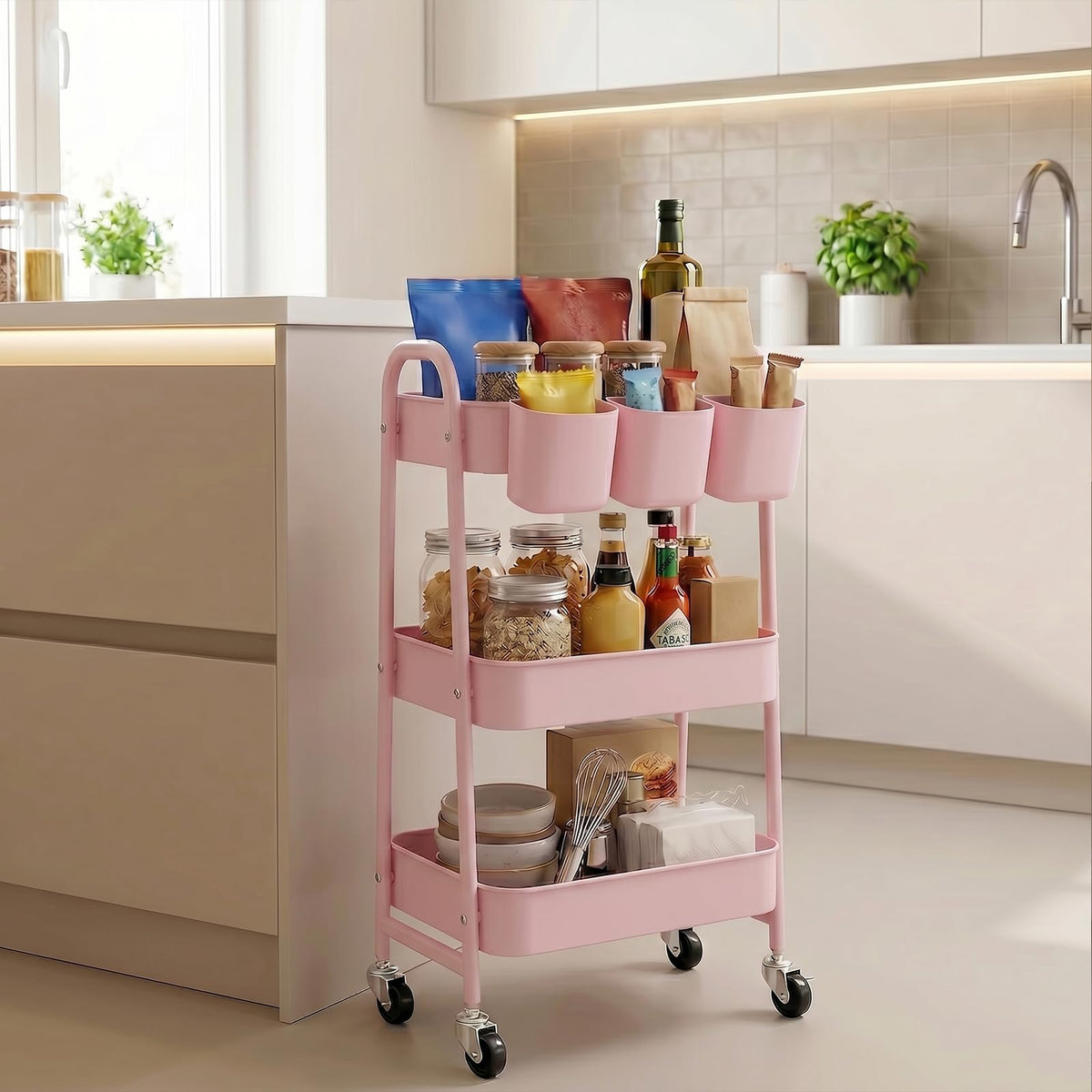DOEWORKS Storage Trolley on Wheels Metal Kitchen Trolley Craft Trolleys