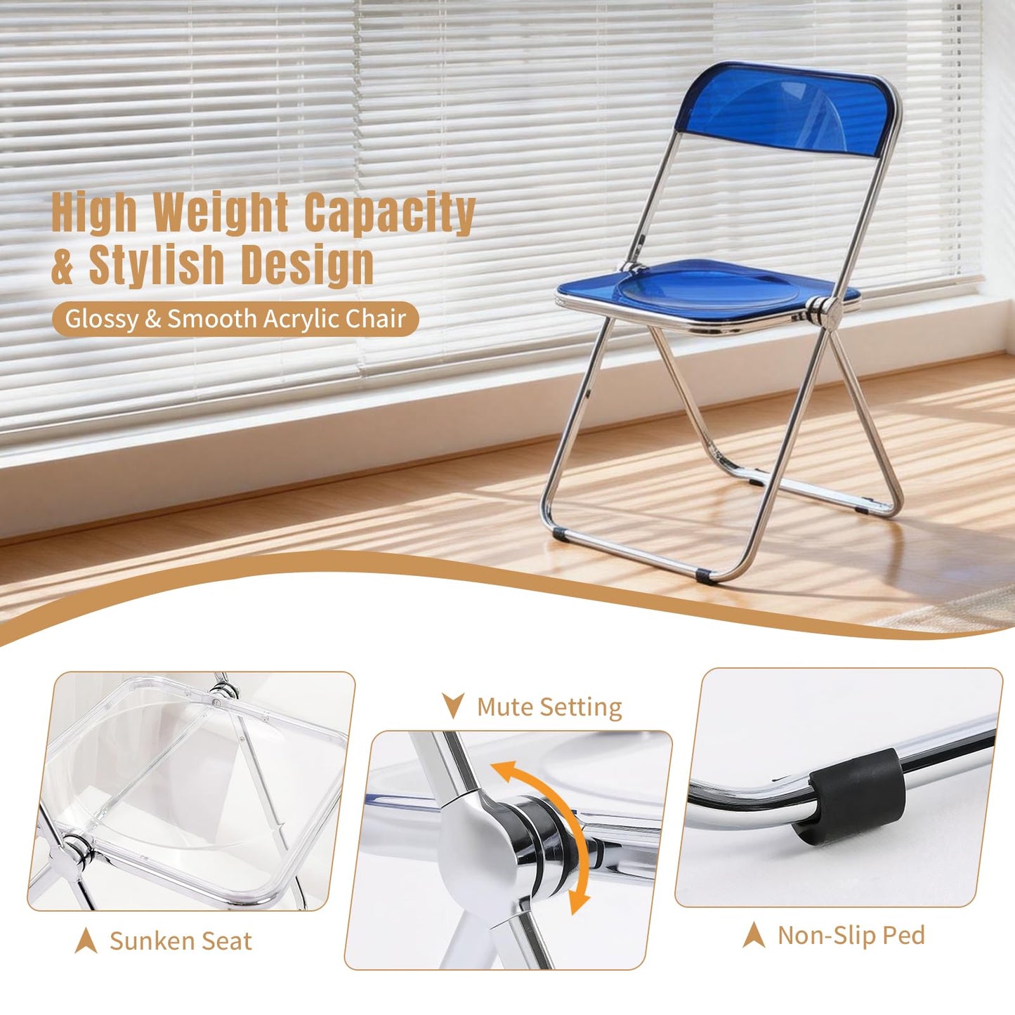 TAO ONE Acrylic Folding Chair Clear Morden Chrome Chair-Blue