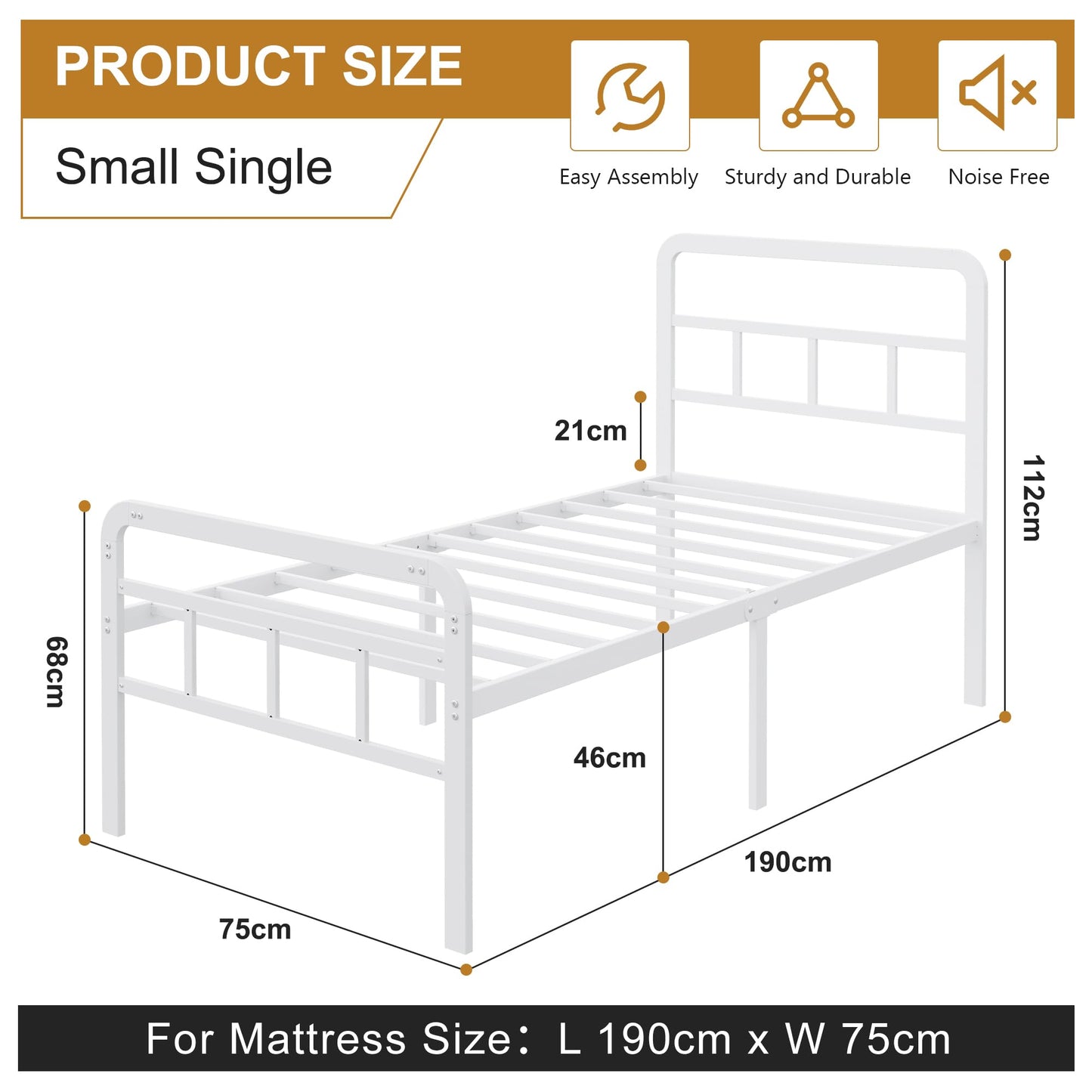 Yicensen Small Single Bed Frame with Headboard and Footboard