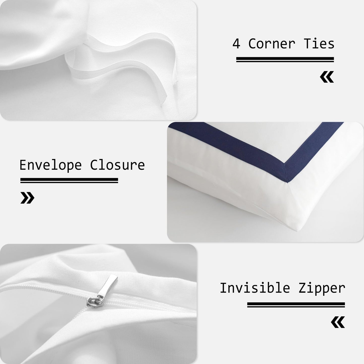 OSVINO Hotel Duvet Cover Set 3Pcs Microfiber Simple Line Style Bedding Set Ultra Soft Quilt Cover Set with Pillowcases, Navy, Double