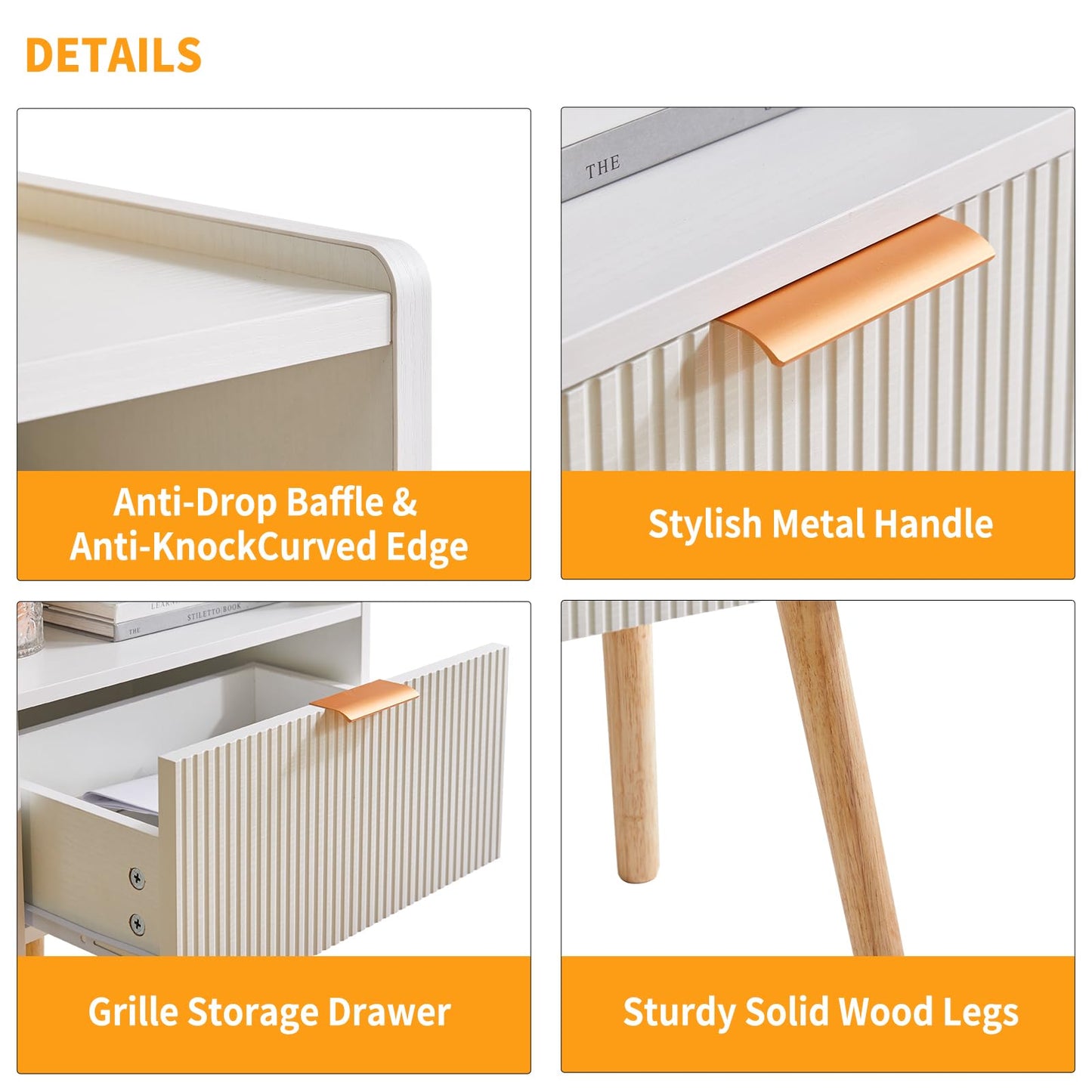Aibiju Modern Nightstand, Bedside Tables with Drawer, 2-Tier Night Table, Mid Century Nightstands with Open Storage Shelf