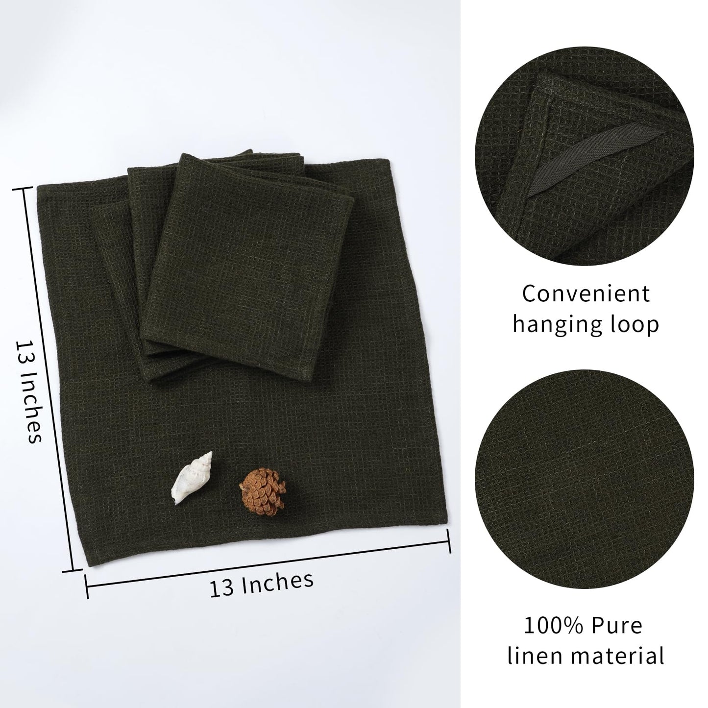 HSOFTIFY 100% Pure Linen Washcloths with Waffle Weave 4 Pack, Green