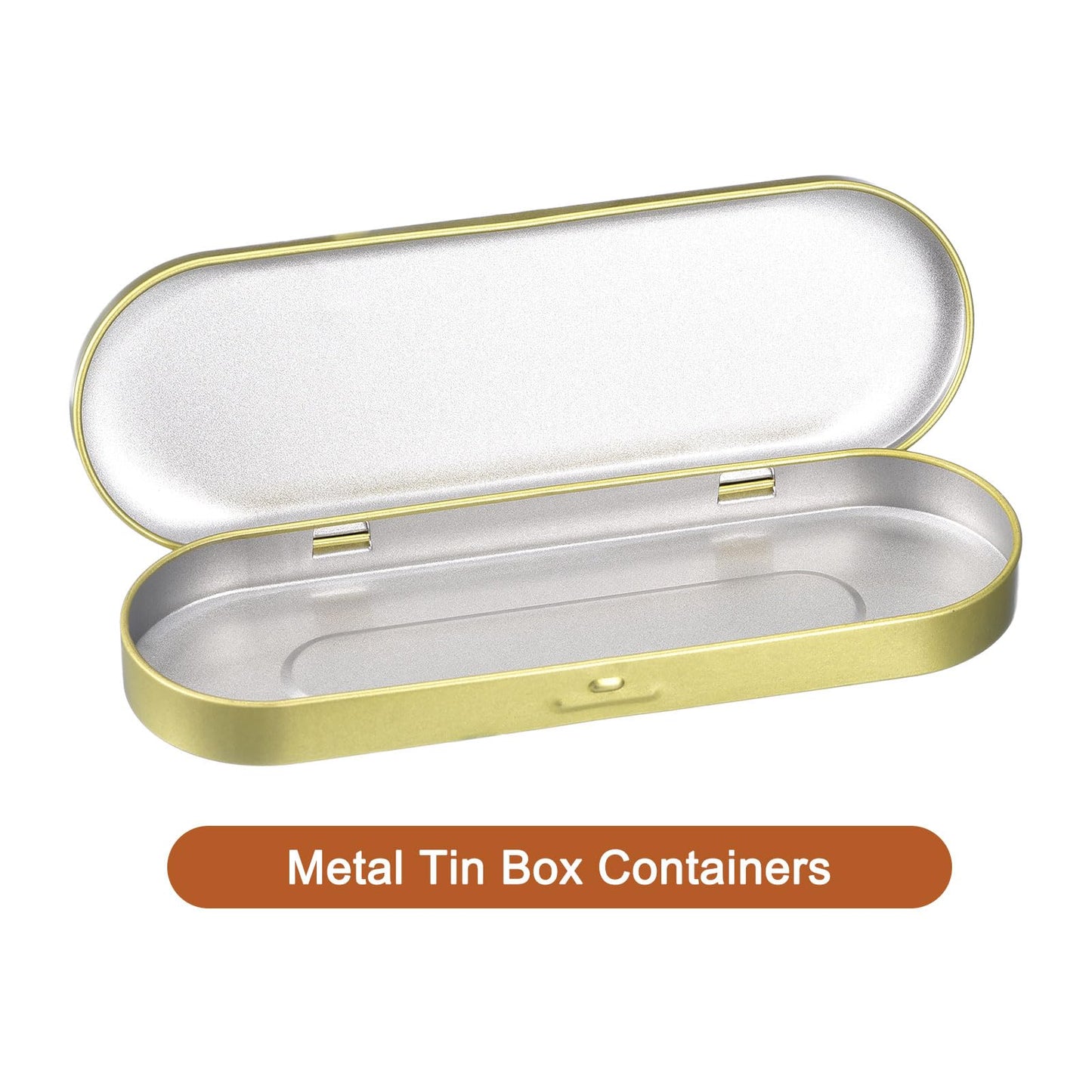 sourcing map 1 Pcs Metal Tin Box Container, 6.9x2.4x0.7 Inch Oval Empty Hinged Lid Box Mini Portable Storage Containers for Candy Drawing Pin Crafts