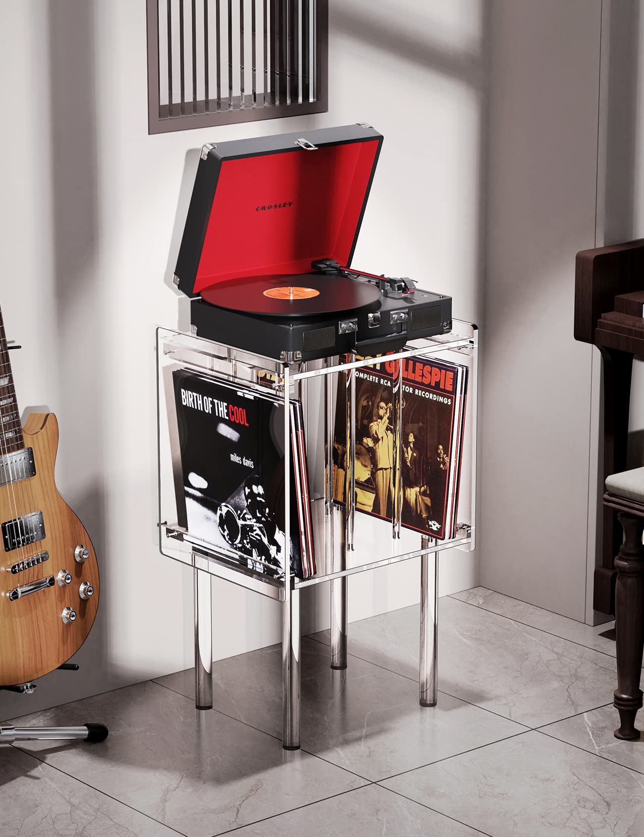 solaround Acrylic Record Player Stand with Vinyl Storage, Clear