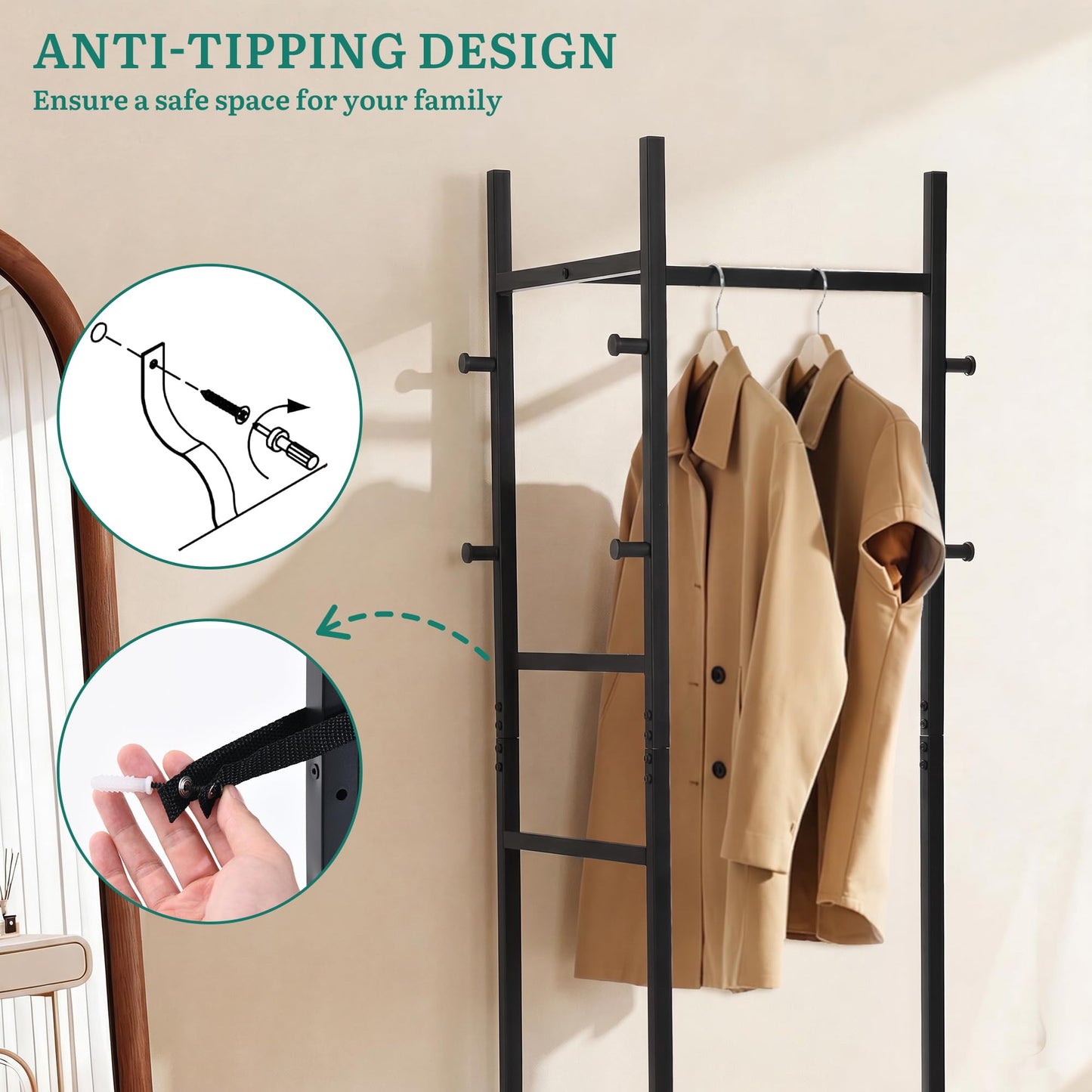 YITAHOME Coat Stand, Clothes Rack Hall Tree with Shelves & Hooks, Brown