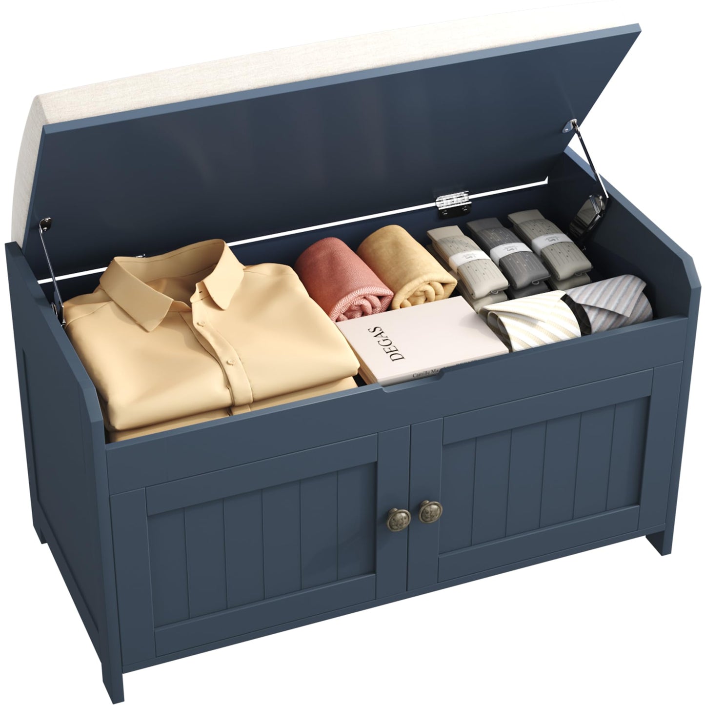 HOME BI Shoe Bench, Storage Bench with Padded Seat Cushion, Shoe Cabinet for for Entry, Bedroom, Cloakroom, Living Room and Hallway,Blue