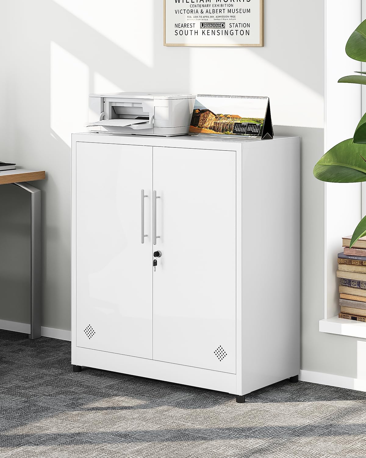 YITAHOME 2 Door Storage Cabinets, Metal Filing Cabinets with Key, Freestanding Storage Cupboard with 2 Adjustable Shelves