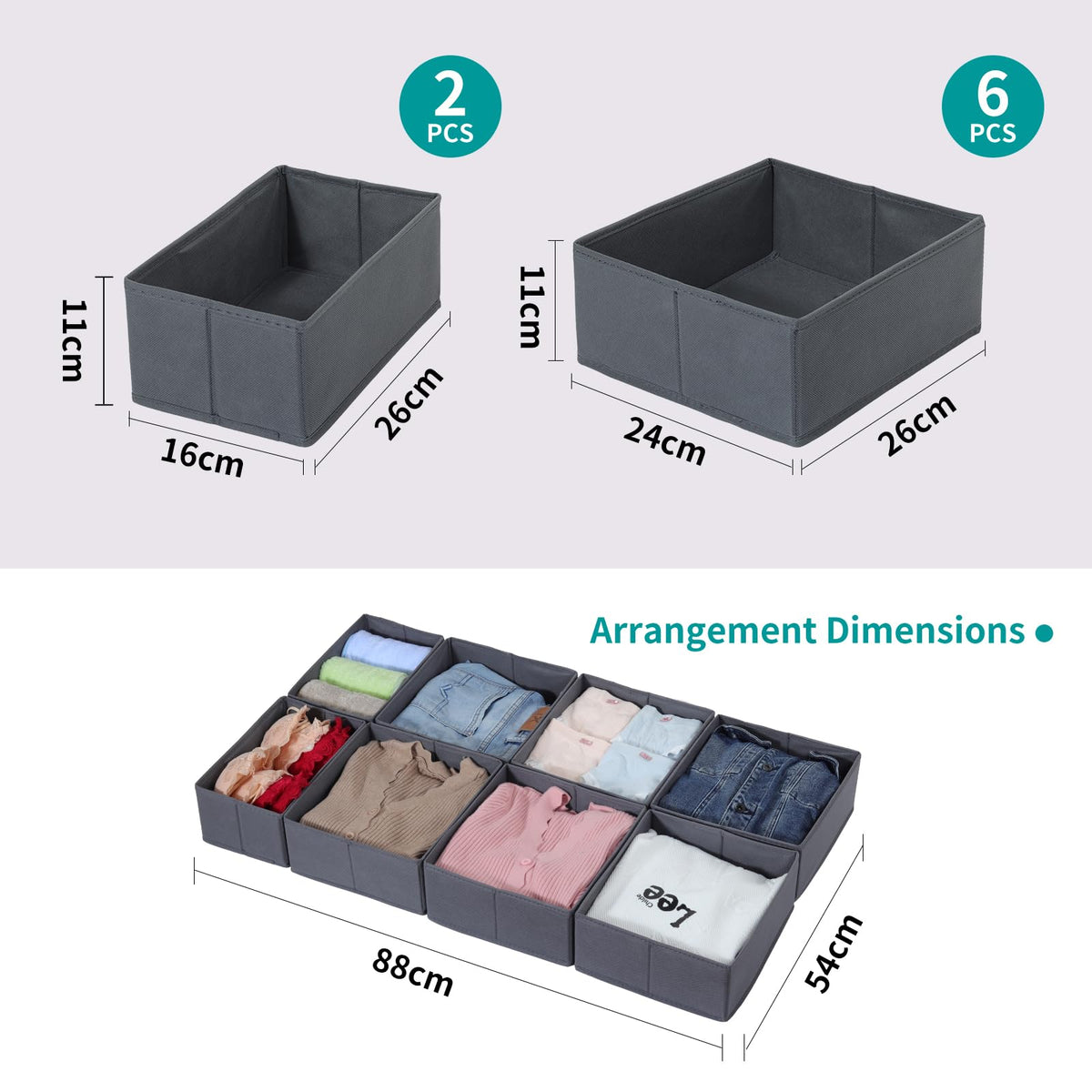 ORLISA Drawer Organiser for PAX 100 Drawers 100x58cm, 8 Pack Closet Organiser Set, Fabric Drawer Dividers & Wardrobe Organisers for Clothes Storage