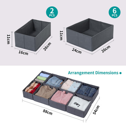 ORLISA Drawer Organiser for PAX 100 Drawers 100x58cm, 8 Pack Closet Organiser Set, Fabric Drawer Dividers & Wardrobe Organisers for Clothes Storage
