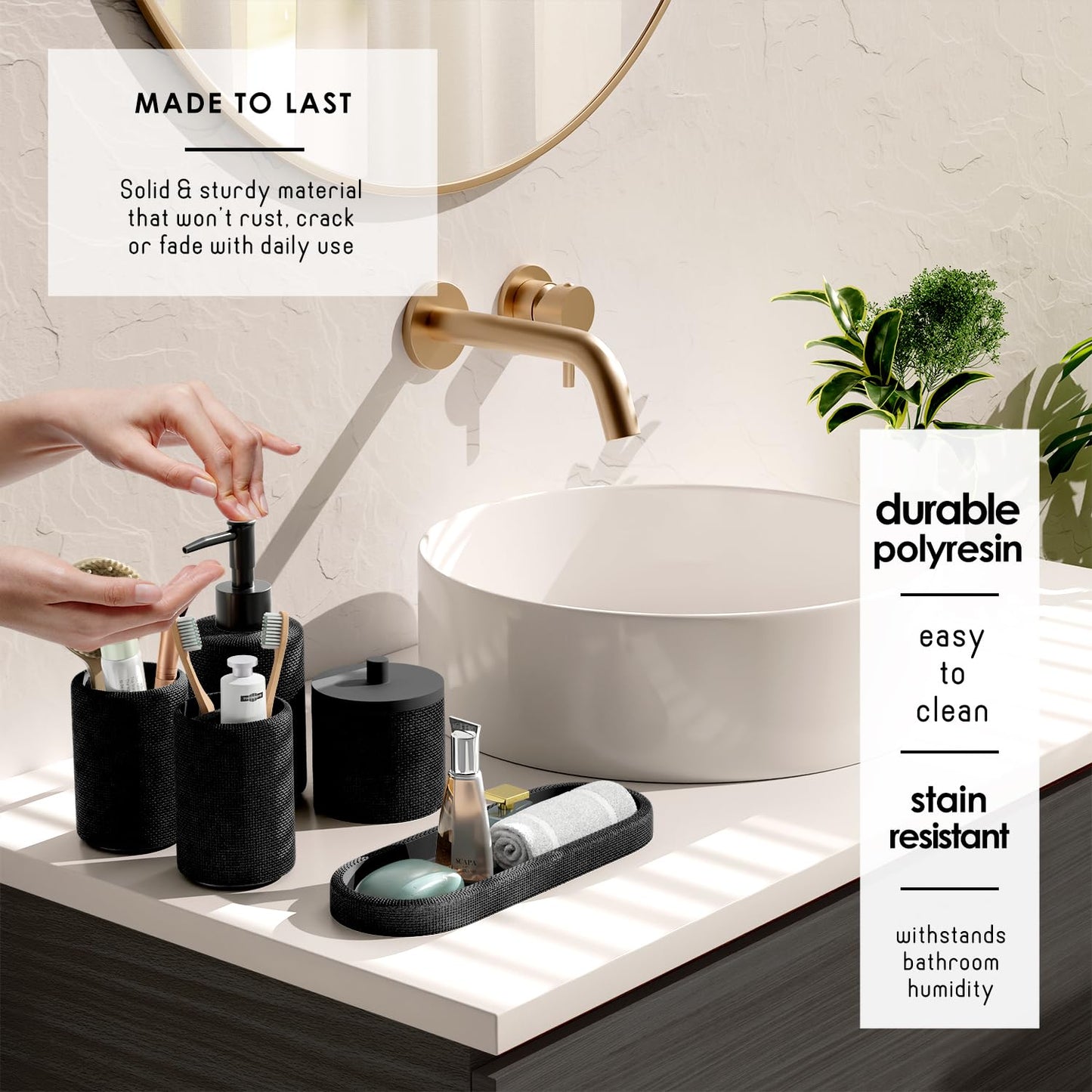 Clara Clark Bathroom Set - Black Bathroom Accessories Set, 24PC Bathroom Accessory Set, Bathroom Sets with Shower Curtain Set