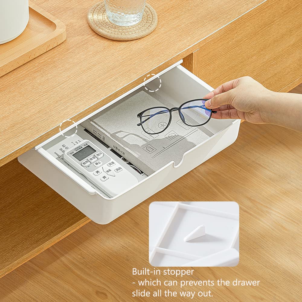 Poeland Under Desk Drawer Self-Stick Storage Organizer for Office Home School Large Size White