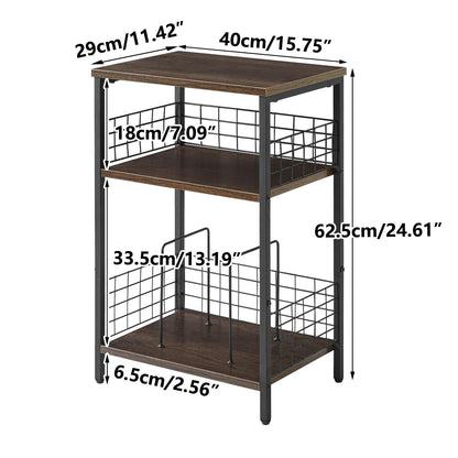 YMYNY 3 Tier End Table, Record Player Stand with Storage, Industrial Tall Side Table, Small Bookshelf, Bookcase, Display Rack, Telephone Table for