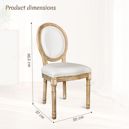 BonVache Cream Dining Chairs Set of 2, Upholstered Linen Vanity Chair with Oval Birch Backrest