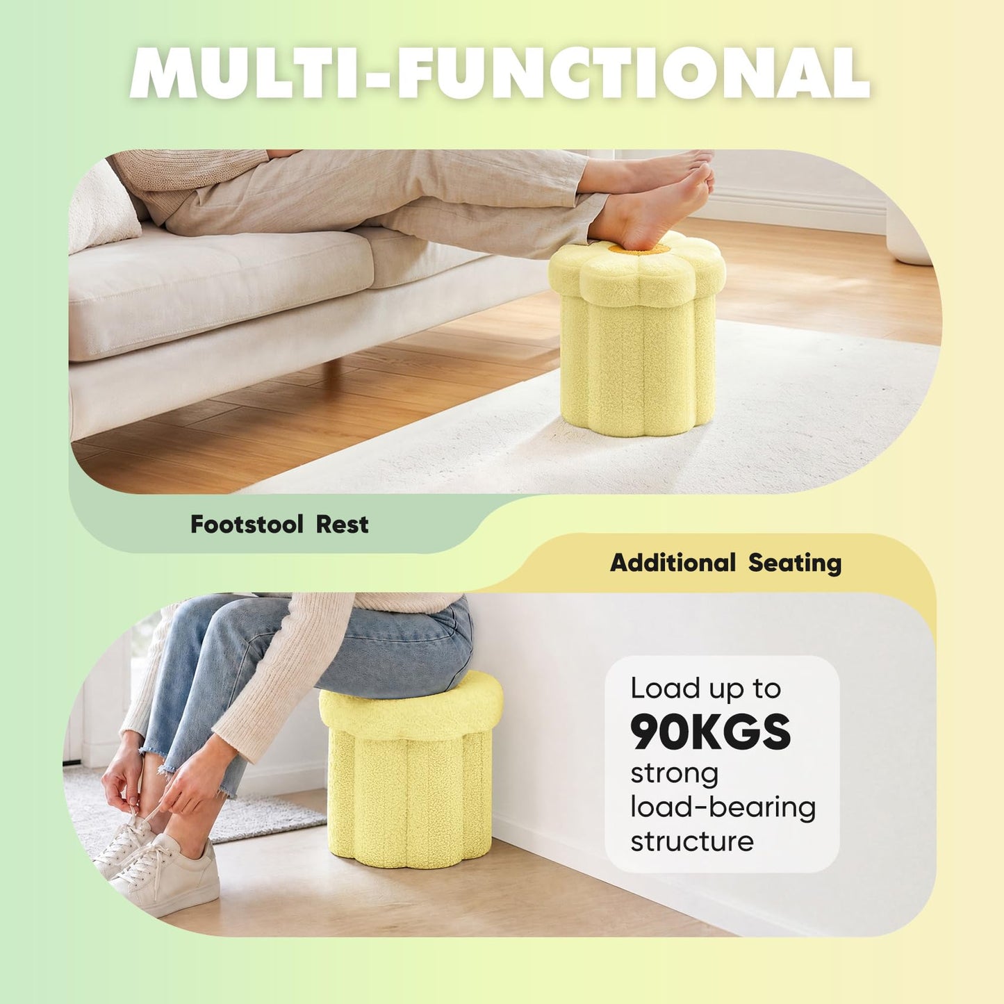 Bonlife Flower Shape Ottoman with Lid, Folding Footrest, Small Storage Box