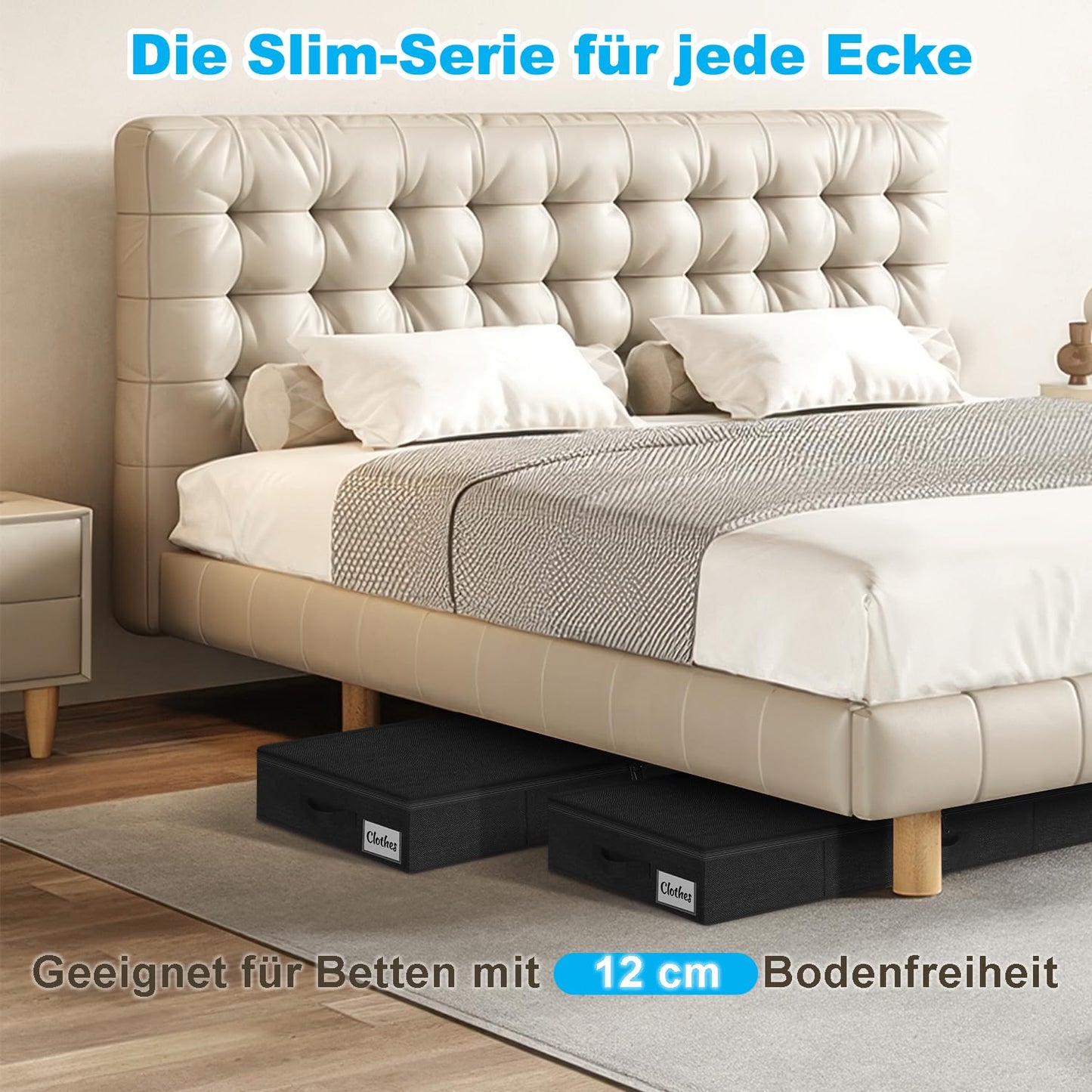 Kukikan Underbed Storage Box Set of 2 - Flat, 11.5 cm Slim Low Profile Underbed Clothes Storage Organiser for Dorm & Home