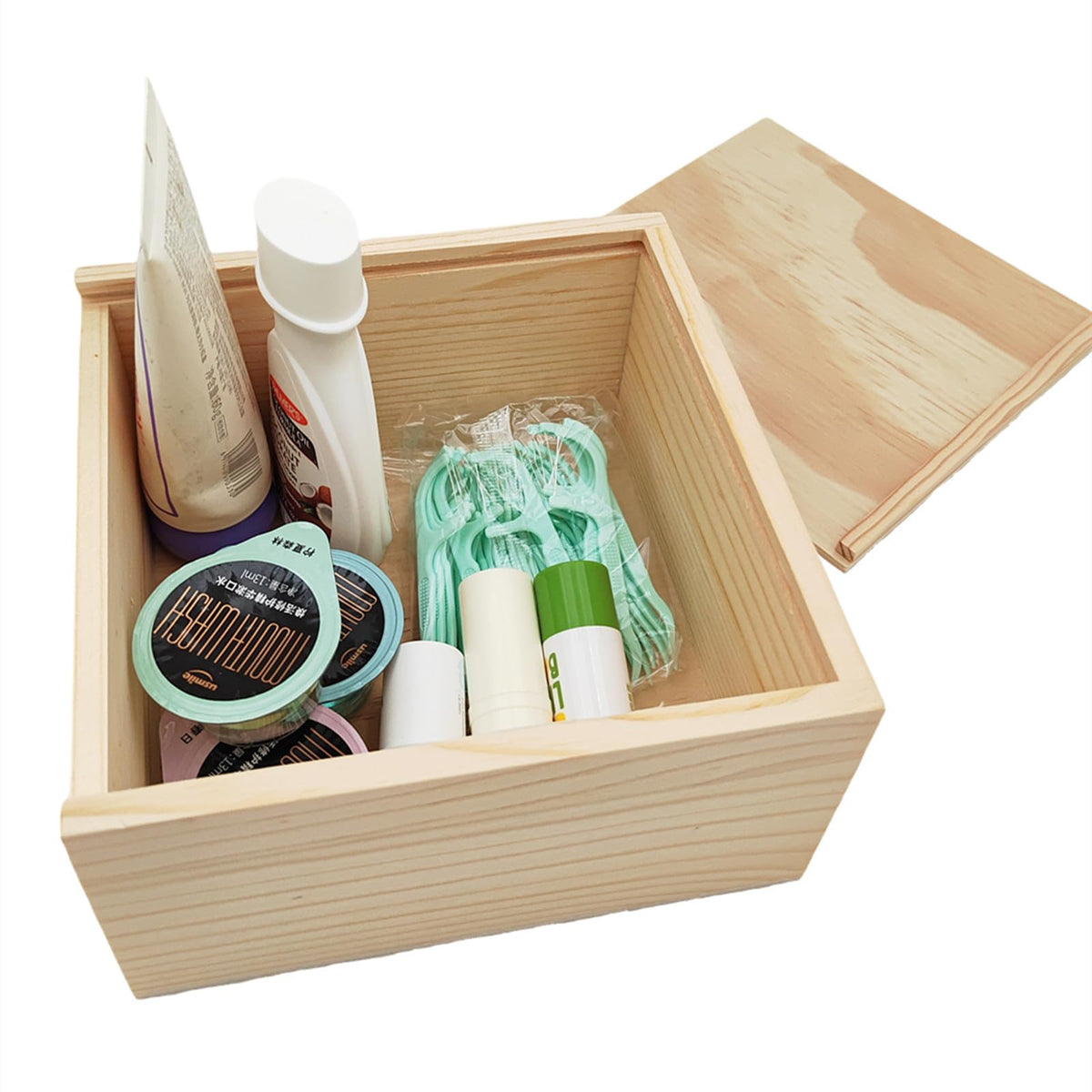 Anktily 2 Pack Unfinished Wood Storage Box with Slide Lid, Blank Natural Wood Box Case Container for Jewellery, DIY Arts & Crafts Hobbies 15x15x8cm